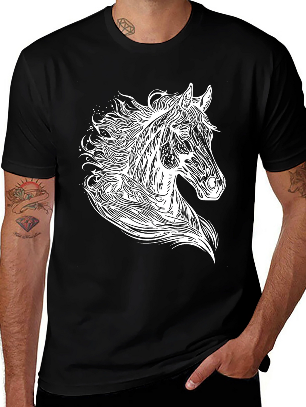 Black T-Shirt with Horse Graphic Tee