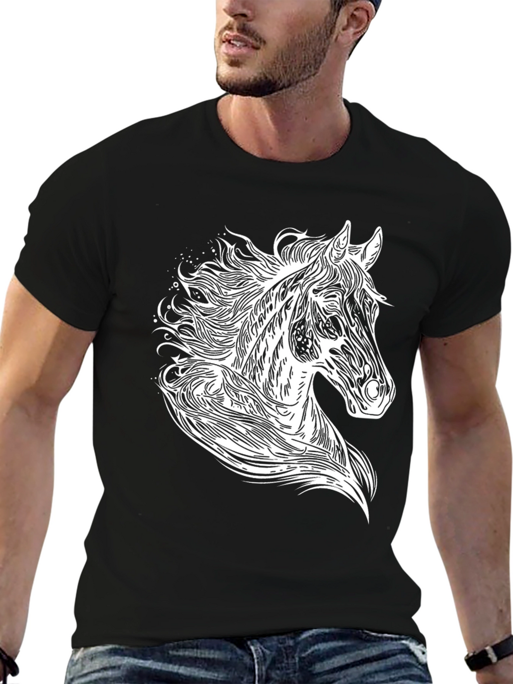 Black T-Shirt with Horse Graphic Tee