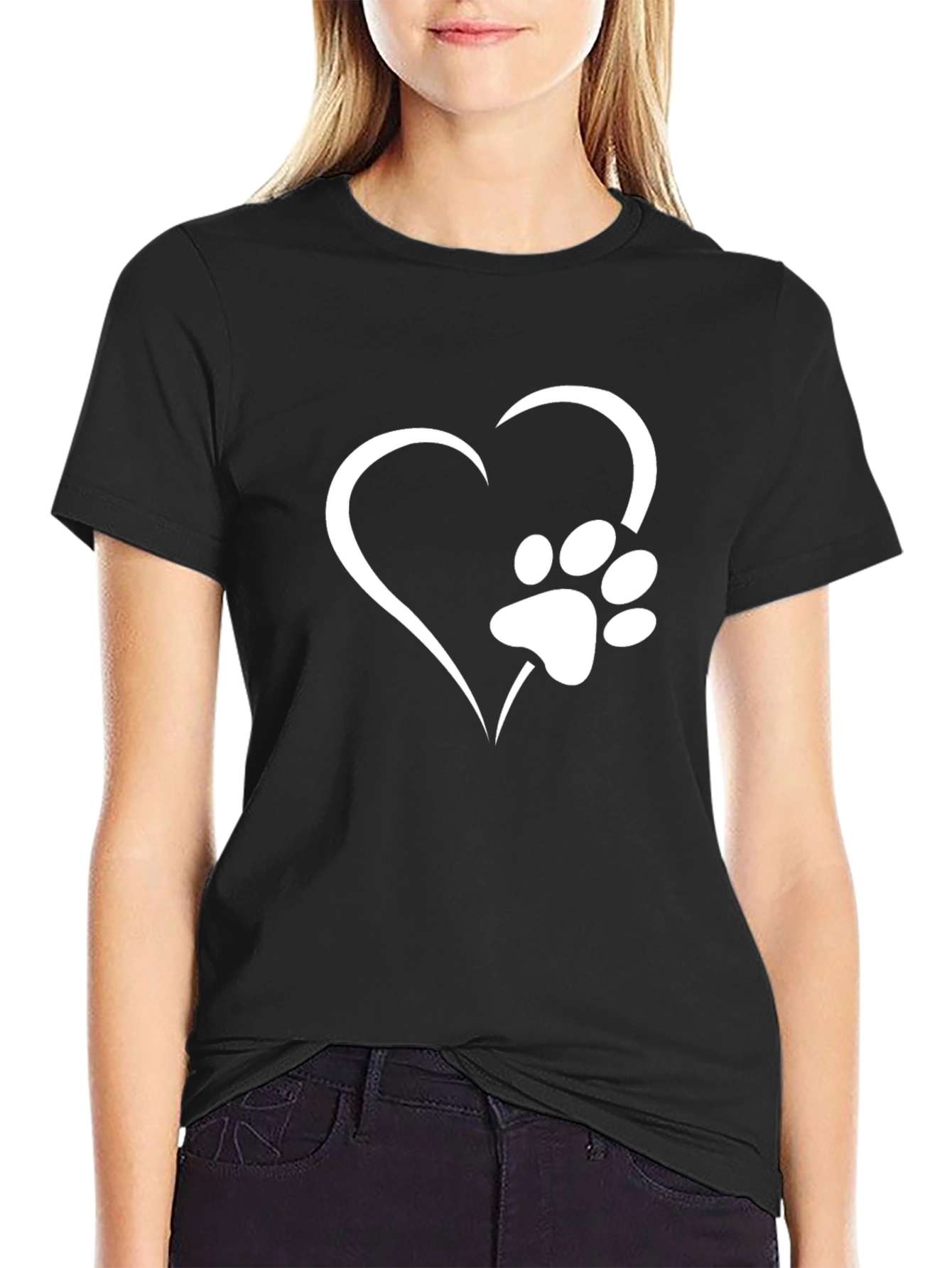 Heart Paw Print Black T-Shirt - Pet Lover Tee