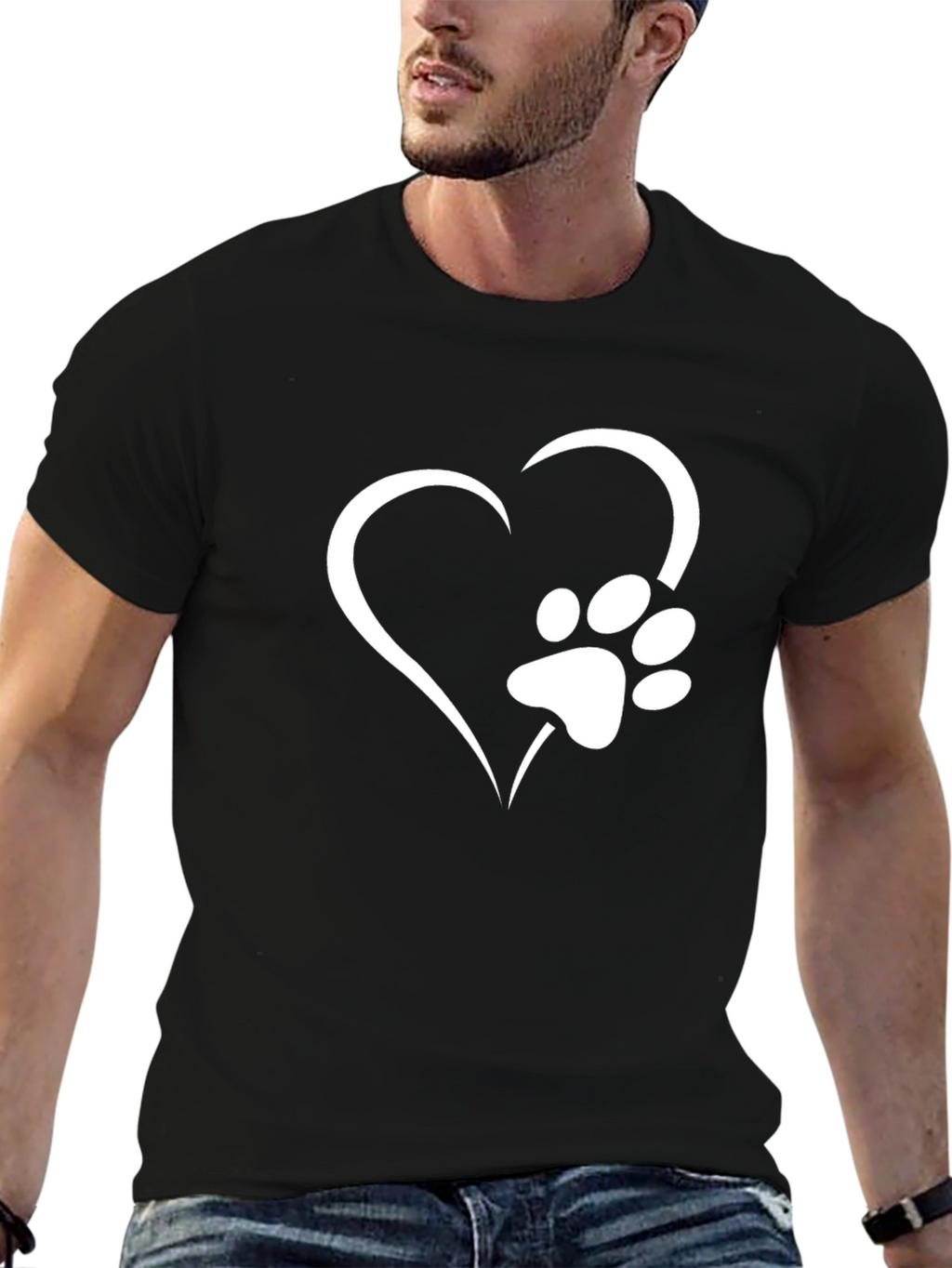 Heart Paw Print Black T-Shirt - Pet Lover Tee