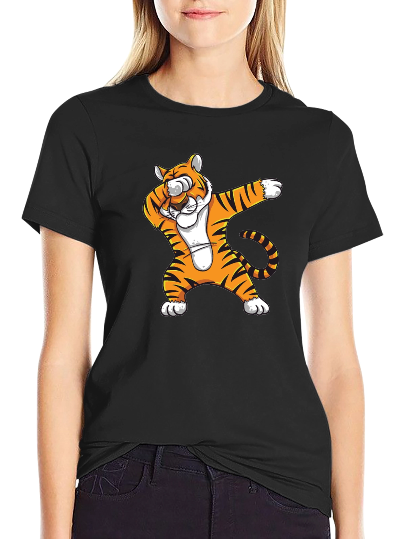Dabbing Tiger Graphic T-Shirt - Black