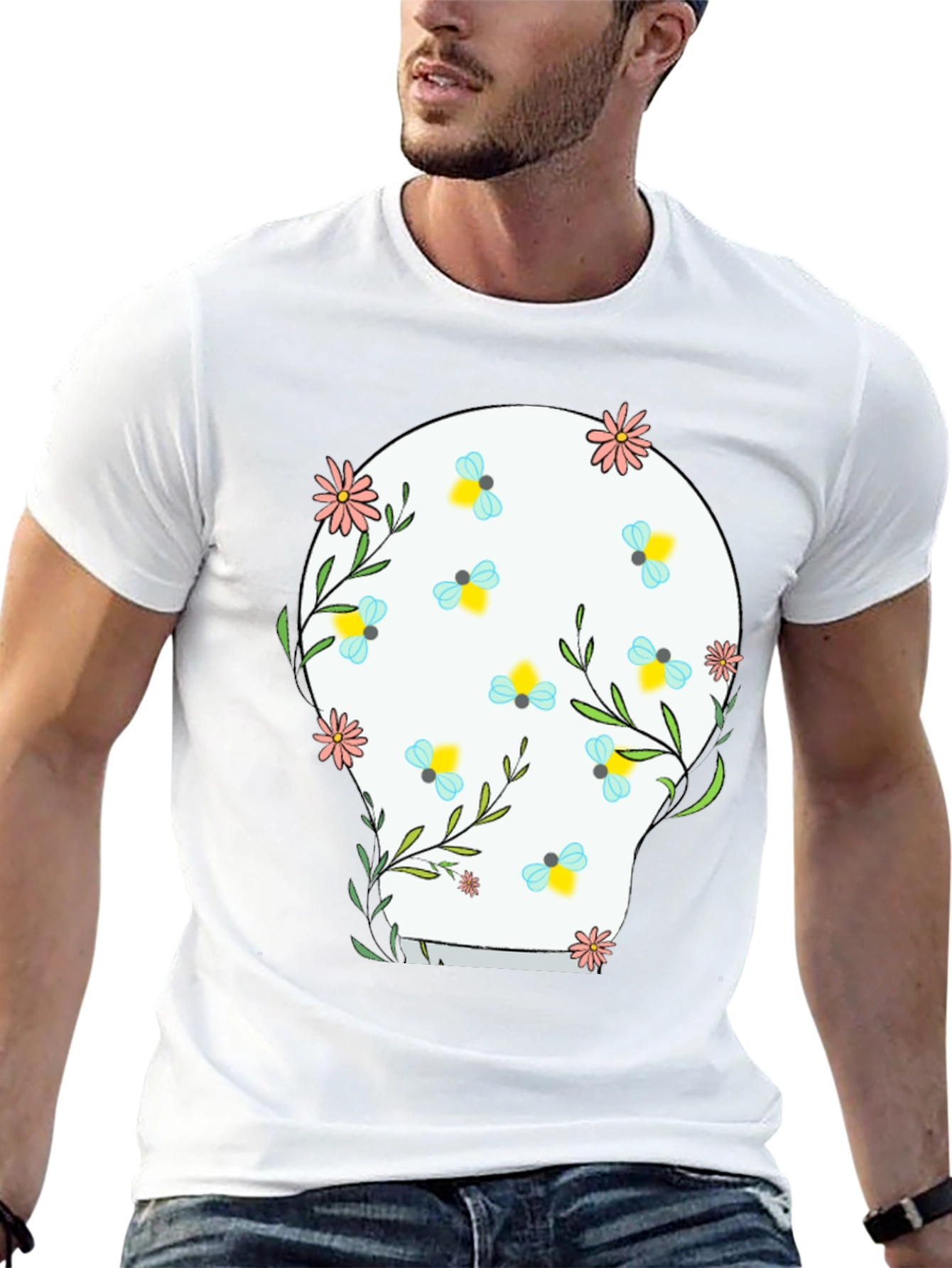 Floral Skull Graphic Tee - Black