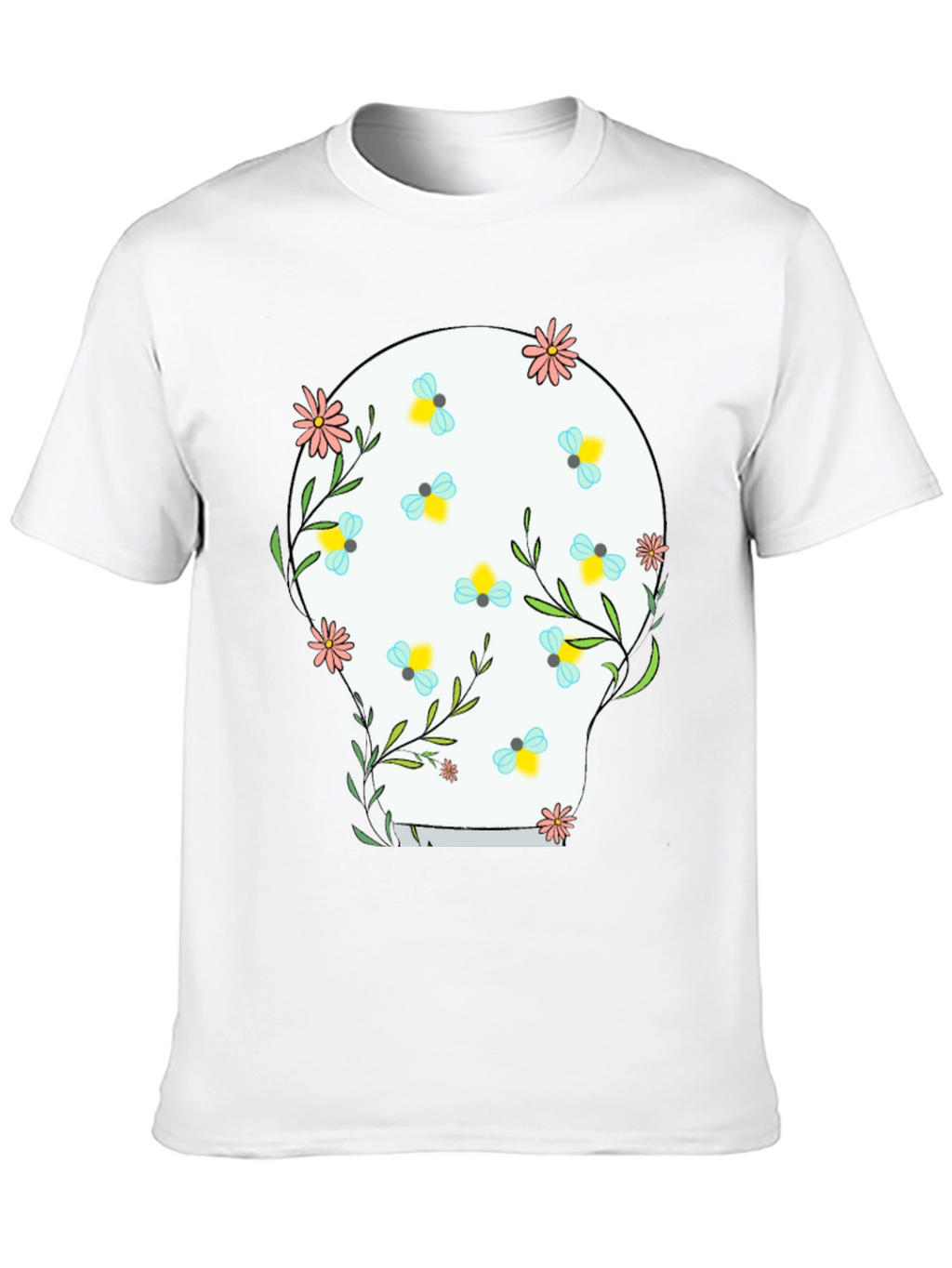 Floral Skull Graphic Tee - Black