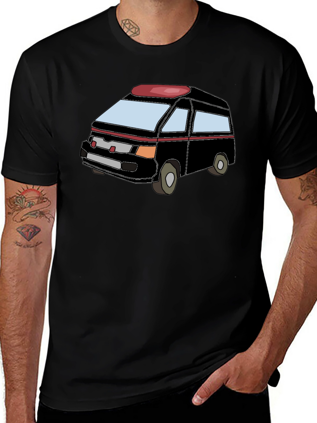 Cartoon Van Graphic Tee - Black Cotton Comfort