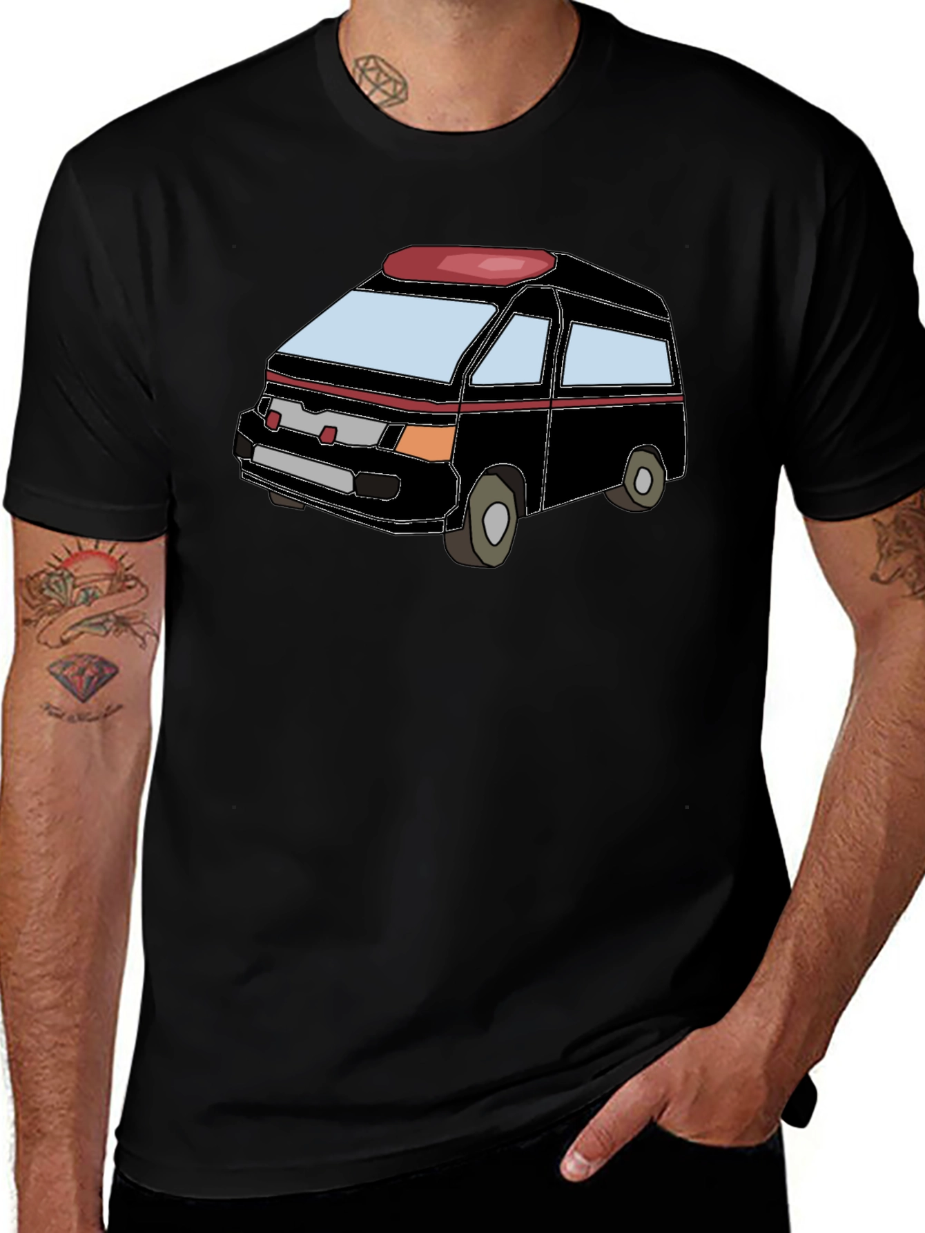 Cartoon Van Graphic Tee - Black Cotton Comfort