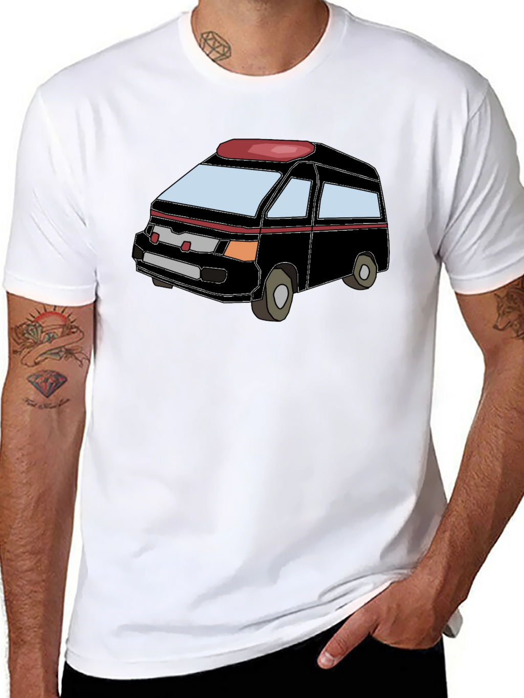 Cartoon Van Graphic Tee - Black Cotton Comfort