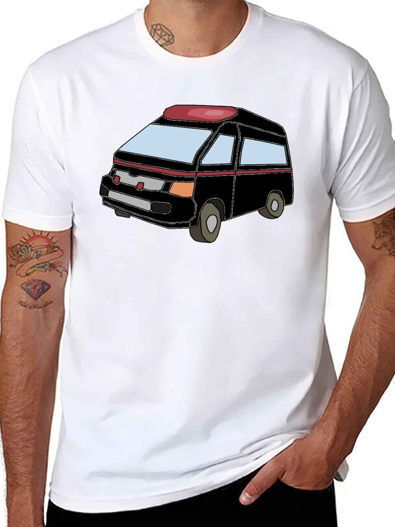Cartoon Van Graphic Tee - Black Cotton Comfort
