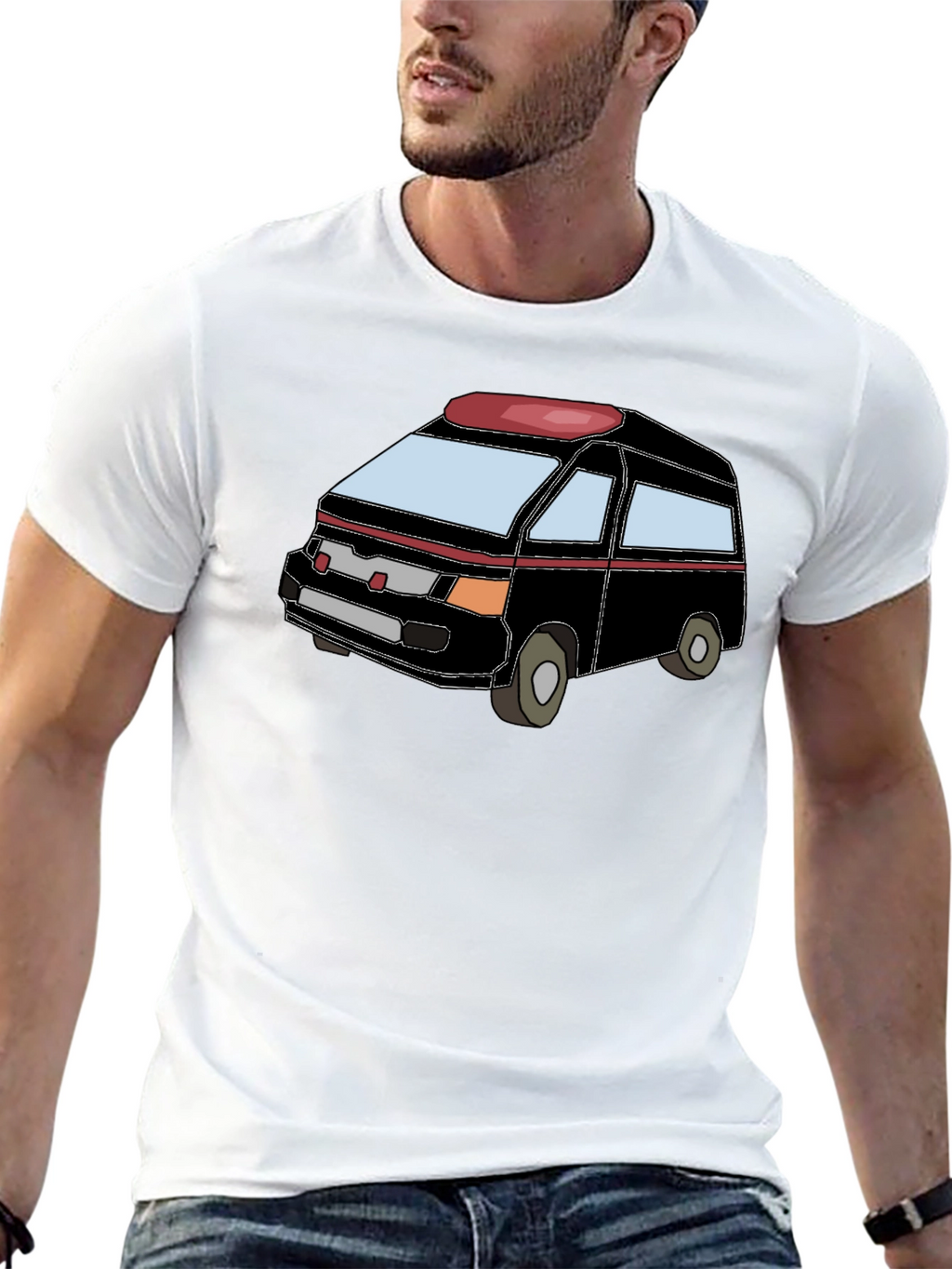 Cartoon Van Graphic Tee - Black Cotton Comfort
