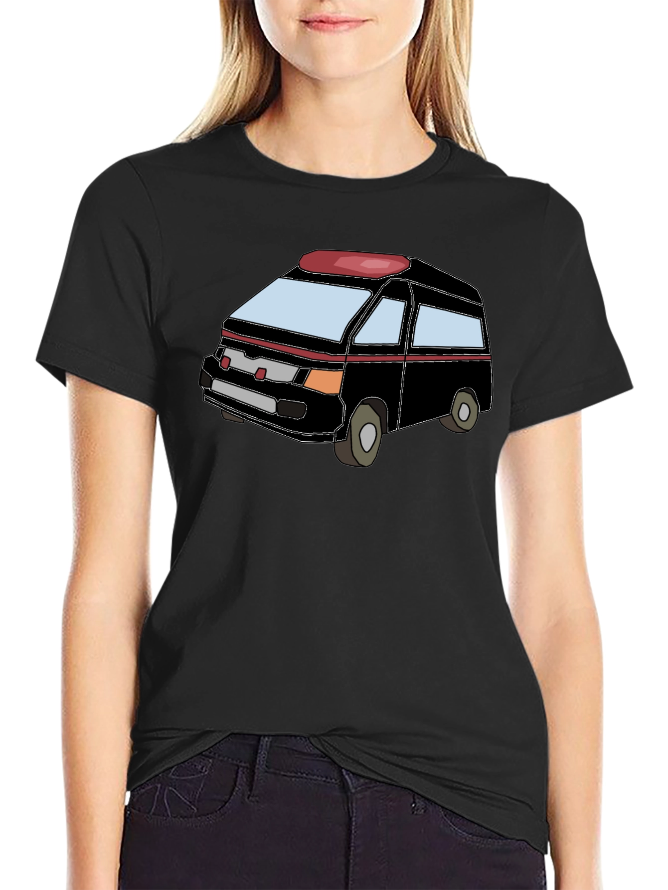 Cartoon Van Graphic Tee - Black Cotton Comfort