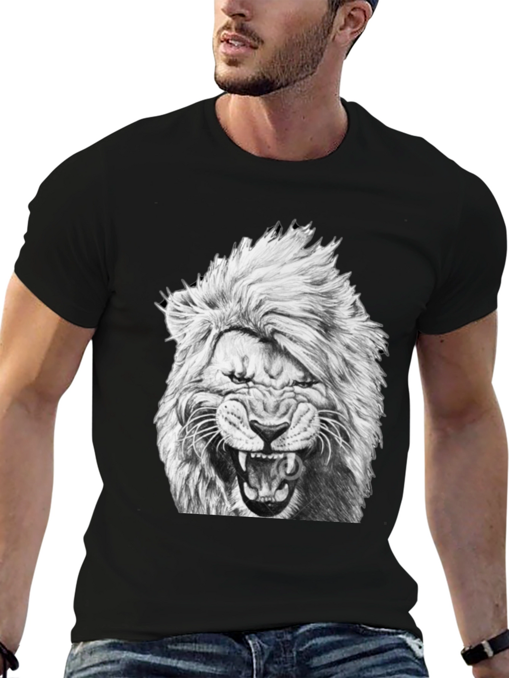 Lion Graphic Print Black T-Shirt