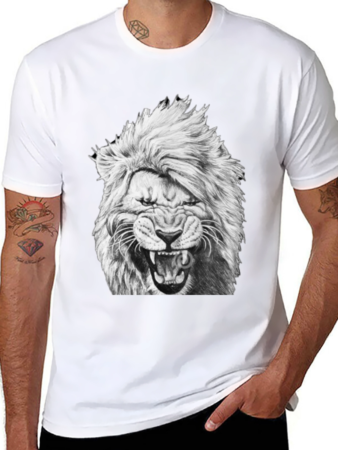 Lion Graphic Print Black T-Shirt