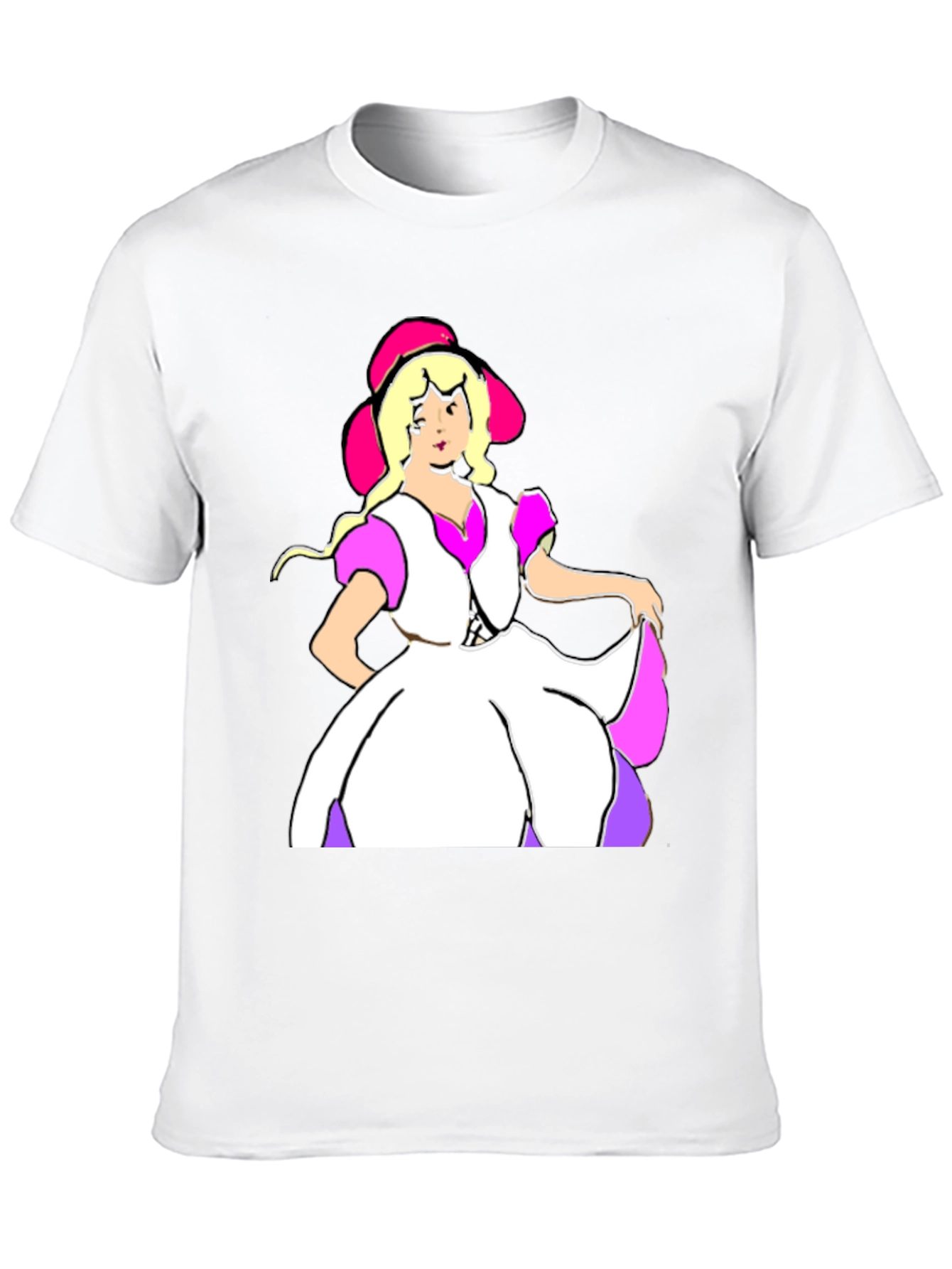 Cartoon Dress Lady Black Tee