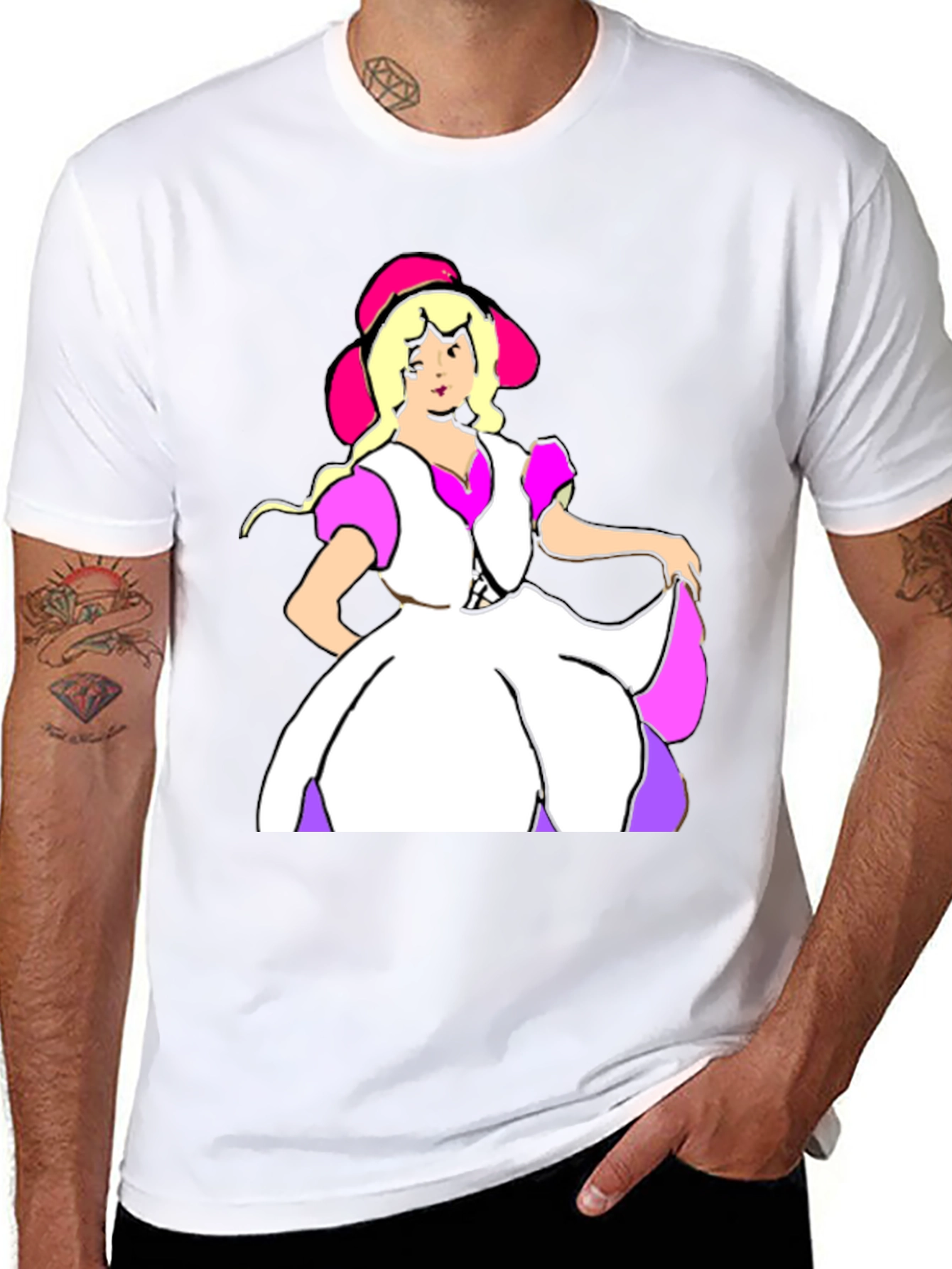 Cartoon Dress Lady Black Tee