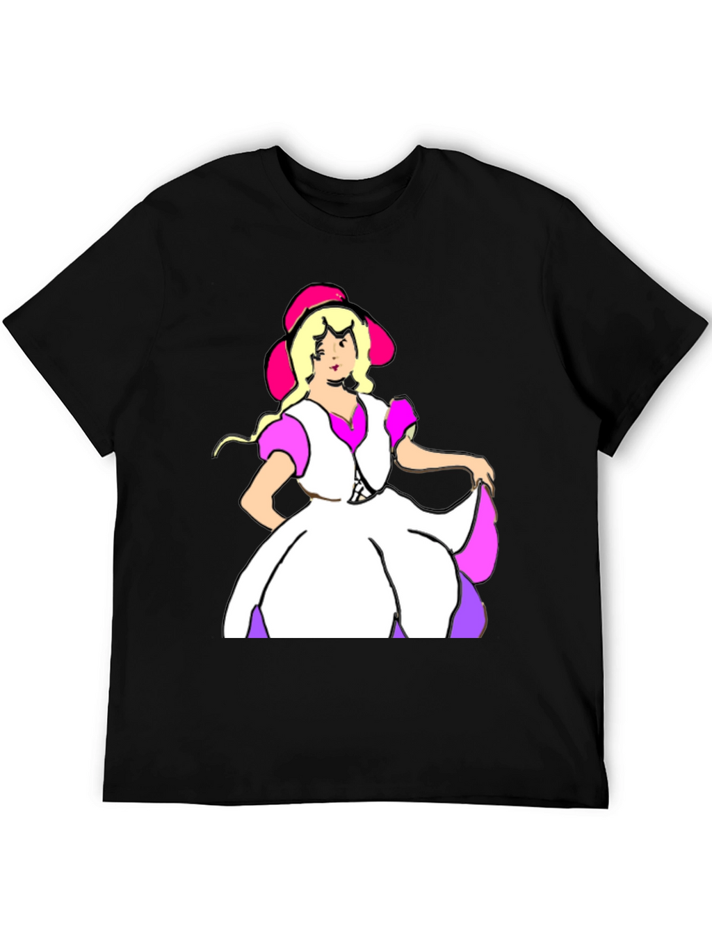 Cartoon Dress Lady Black Tee
