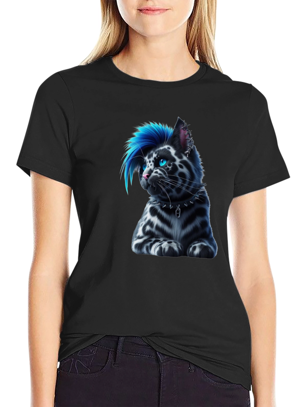 Punk Cat T-Shirt - Cool Blue Mohawk
