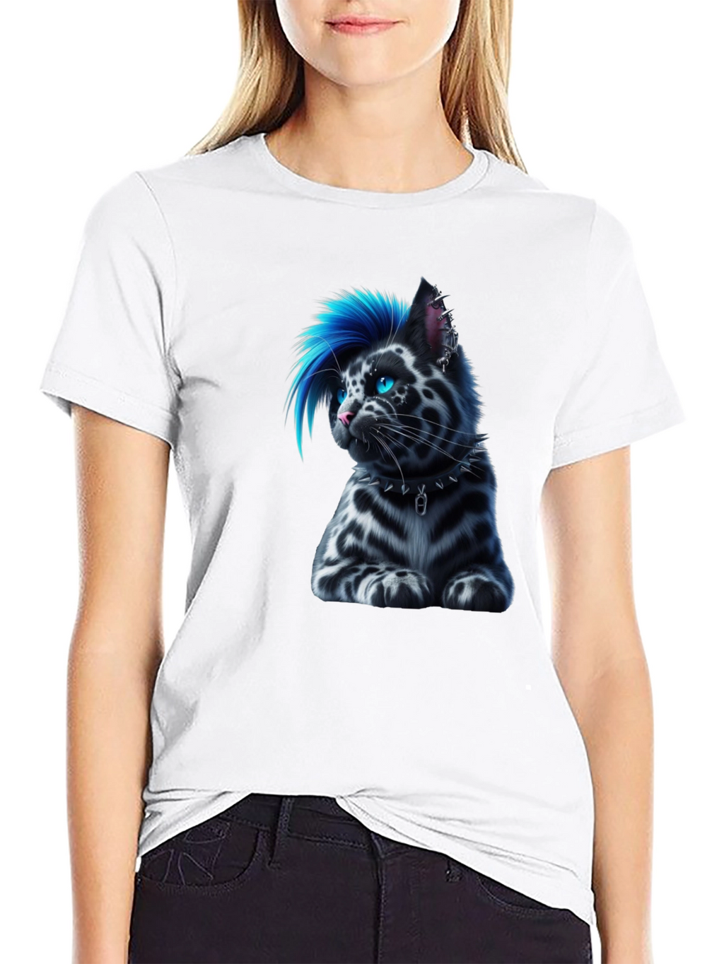 Punk Cat T-Shirt - Cool Blue Mohawk