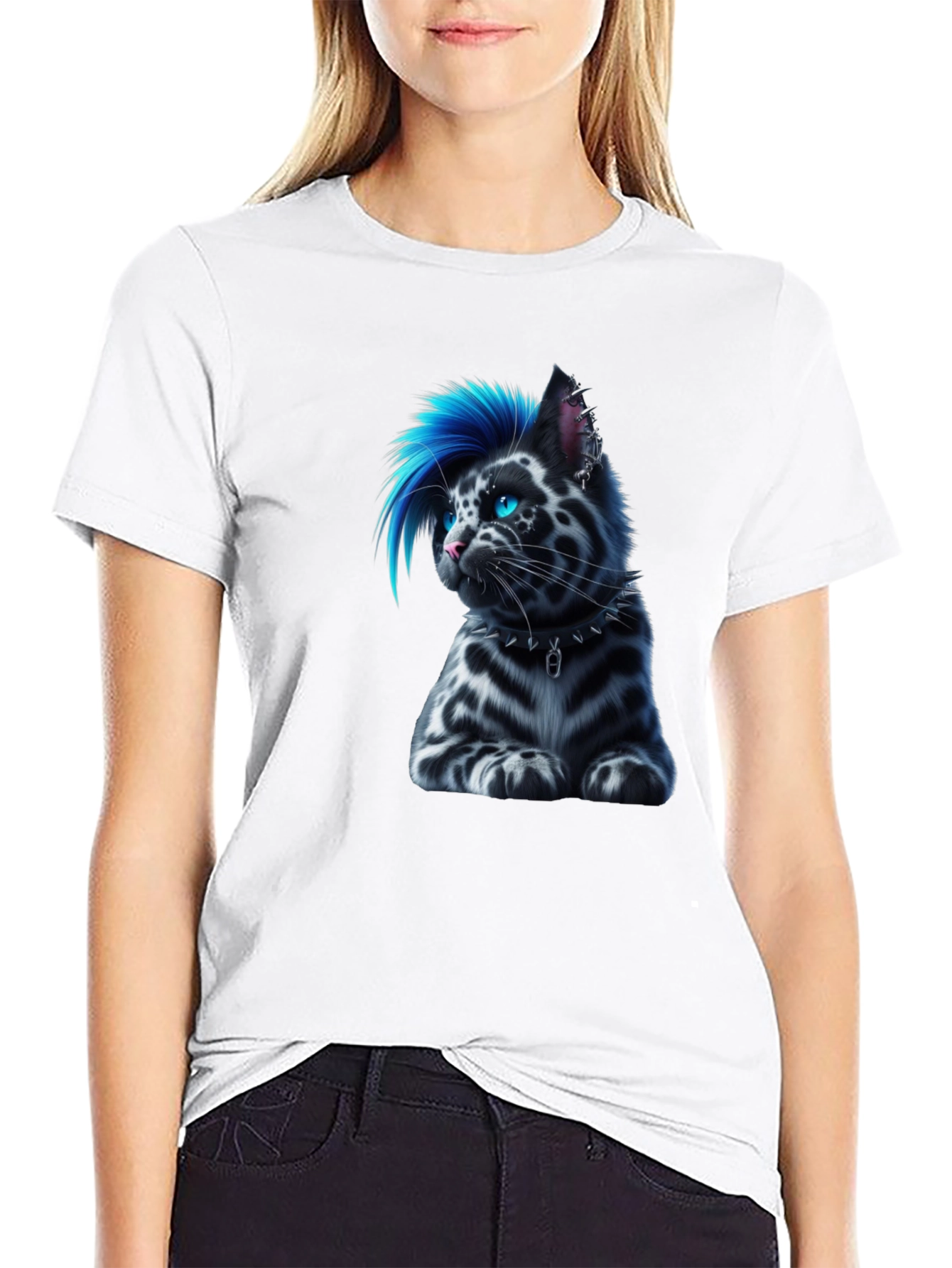 Punk Cat T-Shirt - Cool Blue Mohawk