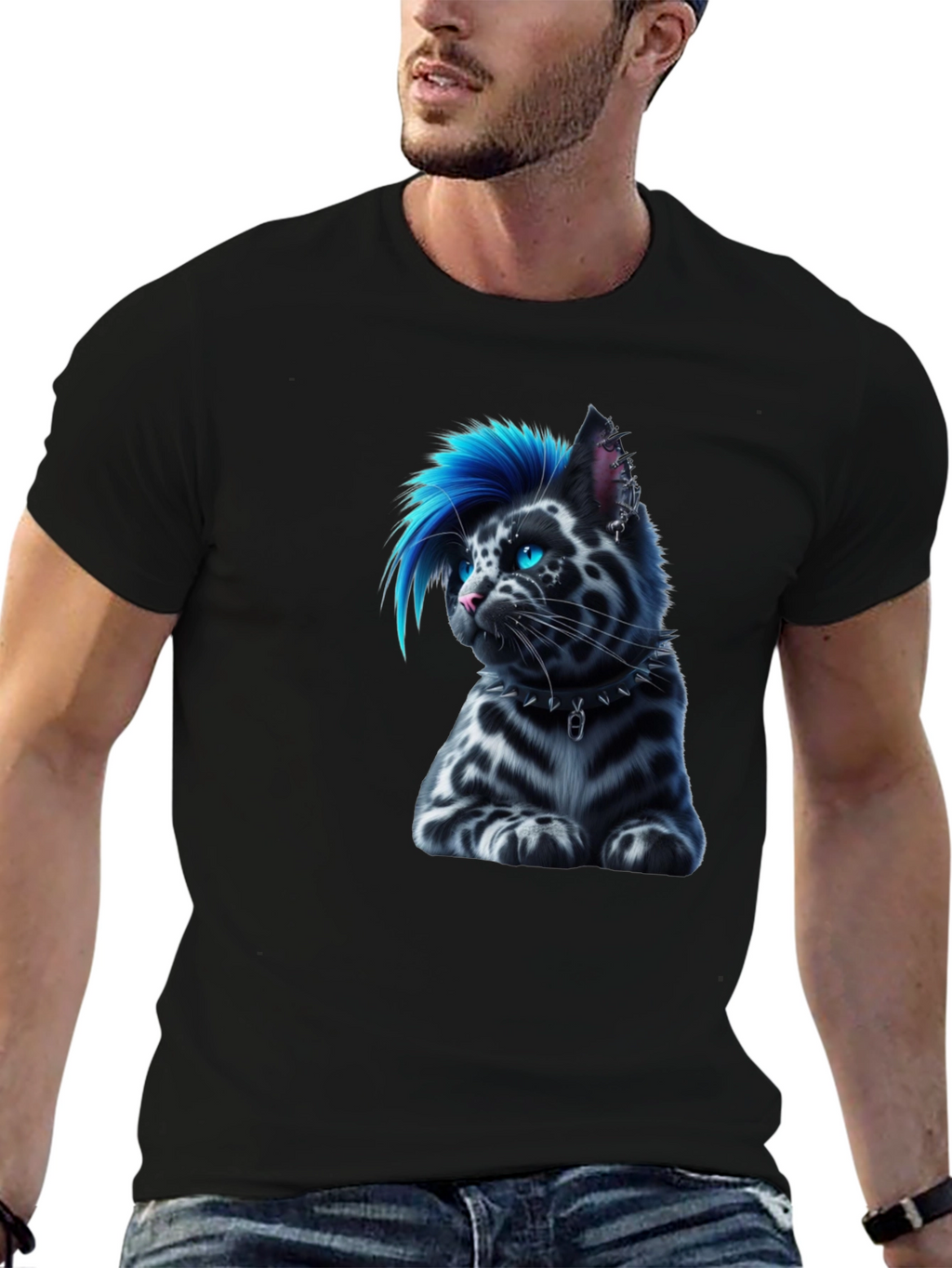 Punk Cat T-Shirt - Cool Blue Mohawk
