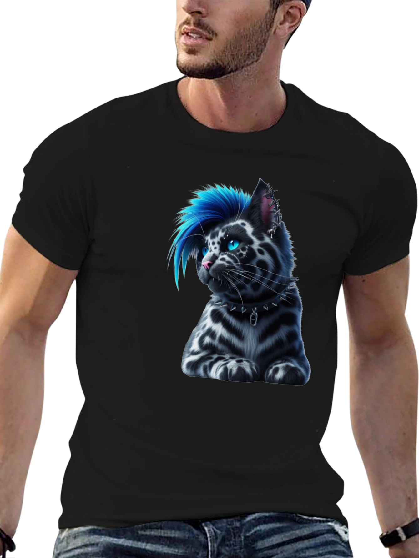 Punk Cat T-Shirt - Cool Blue Mohawk