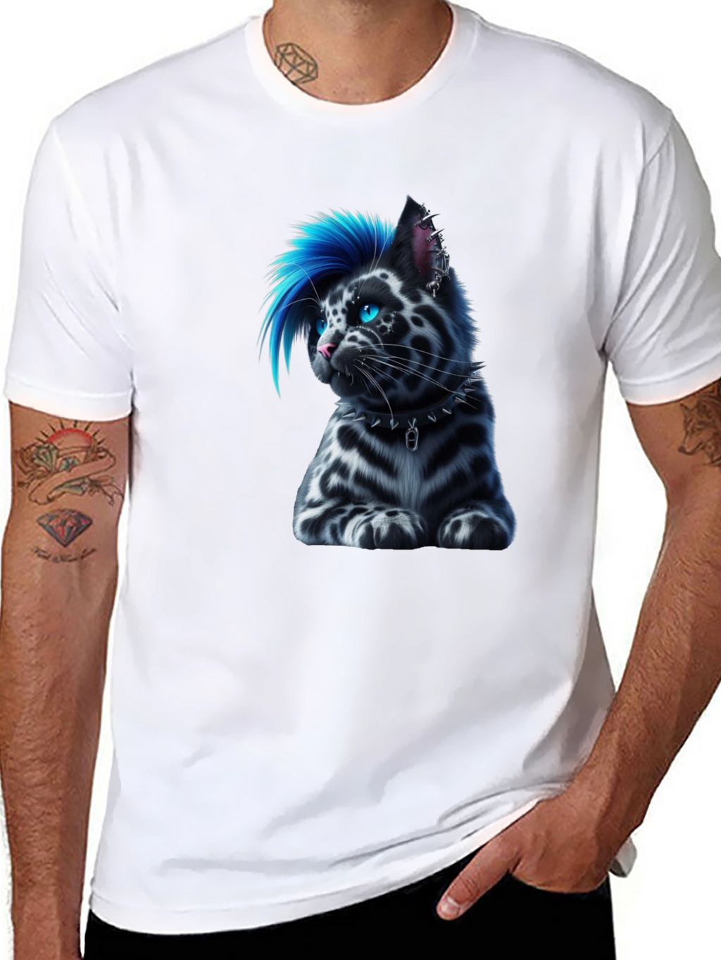 Punk Cat T-Shirt - Cool Blue Mohawk