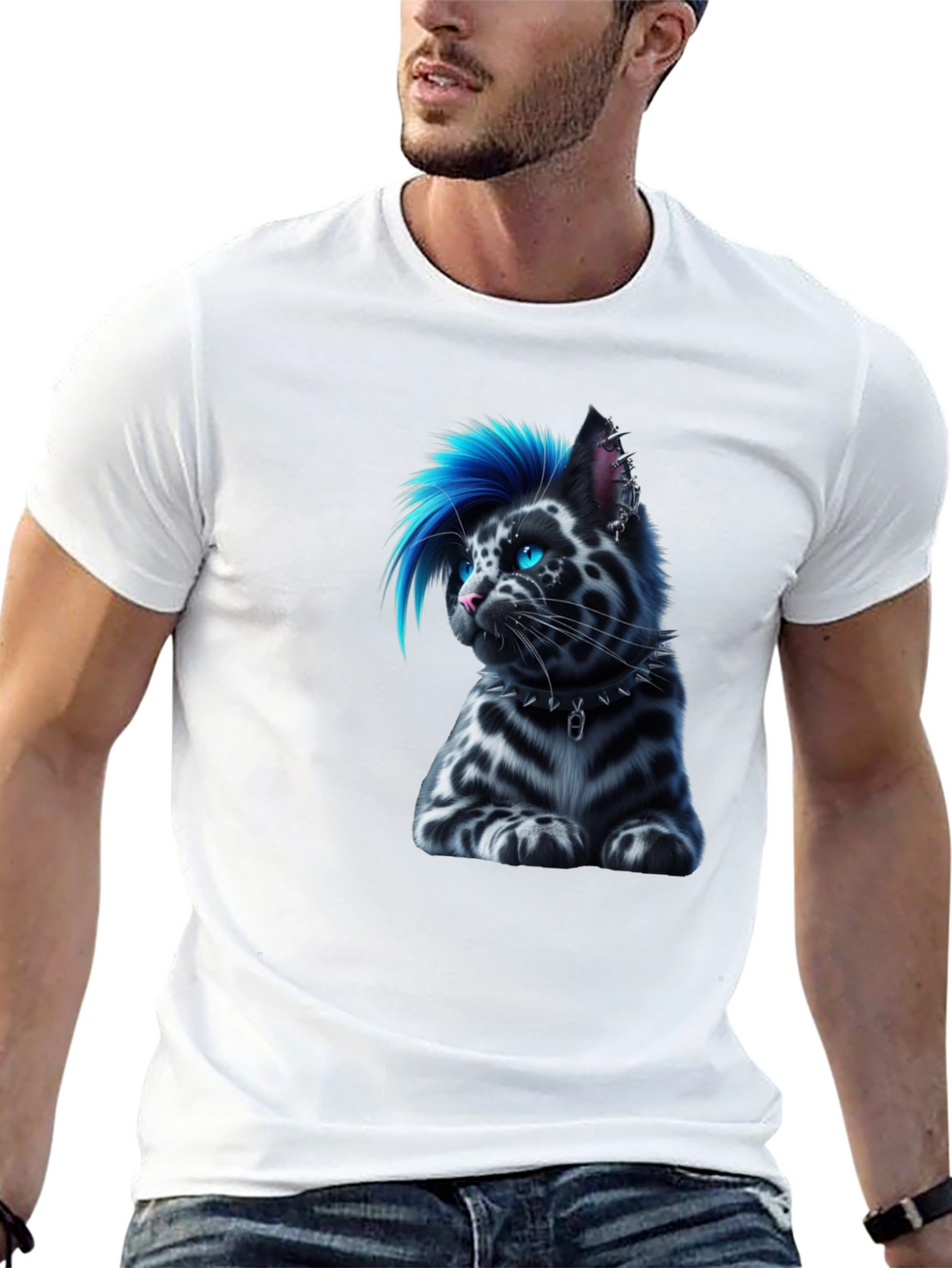 Punk Cat T-Shirt - Cool Blue Mohawk