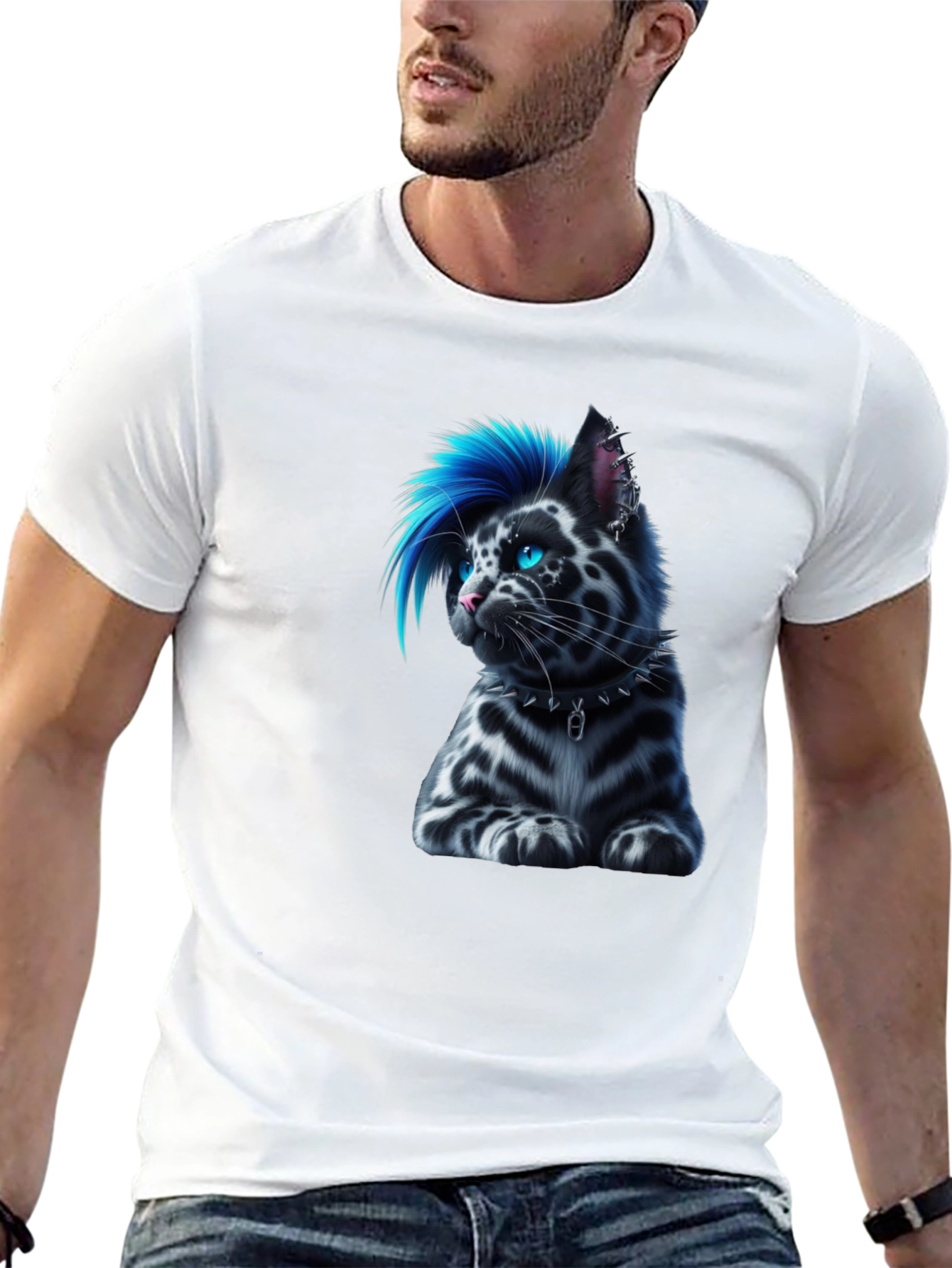 Punk Cat T-Shirt - Cool Blue Mohawk