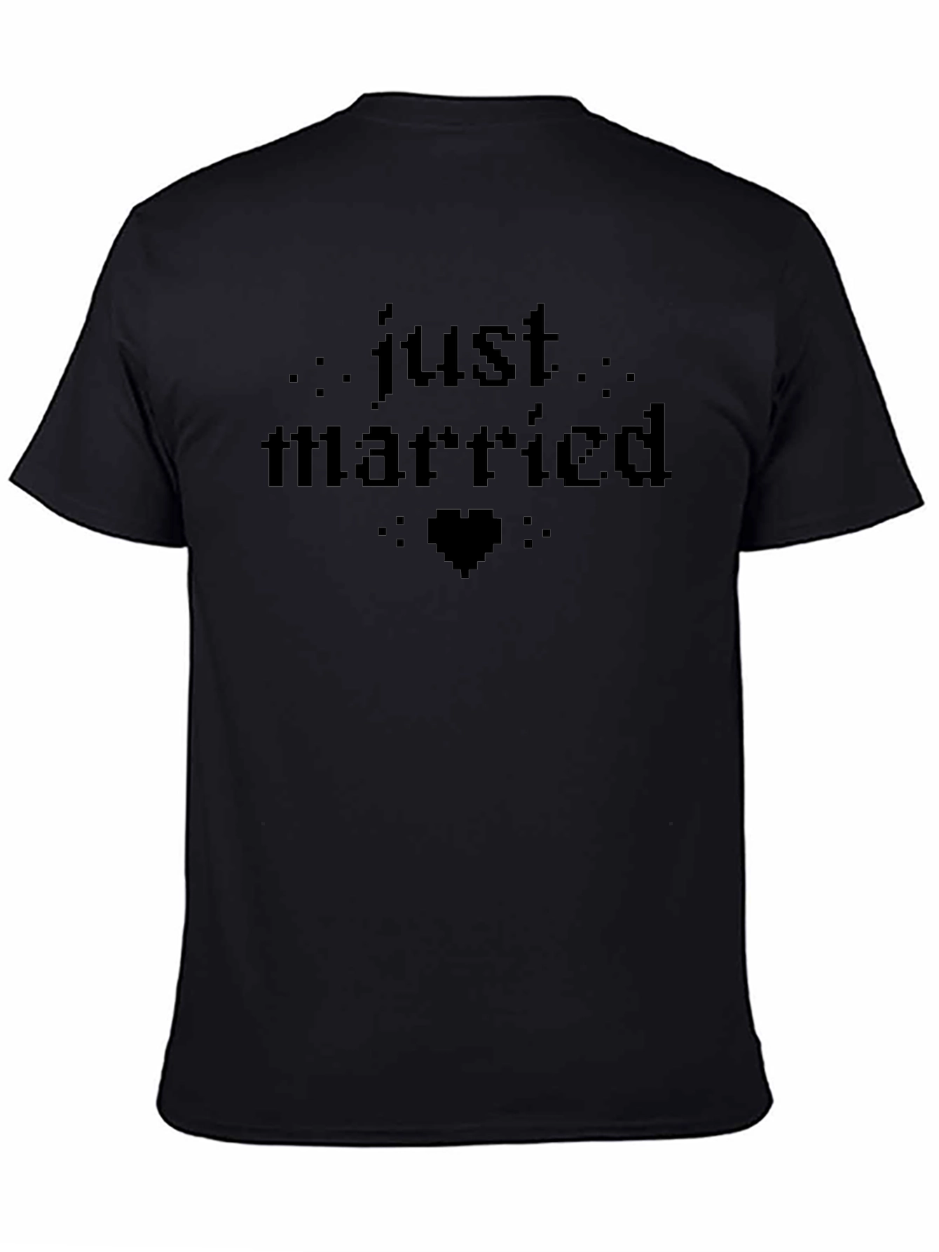 Just Married Pixel Heart T-Shirt - Black