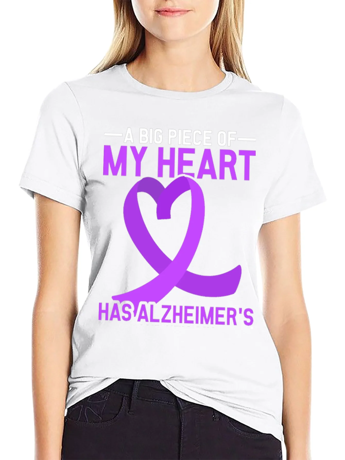 Alzheimers Awareness Ribbon Heart Graphic T-Shirt