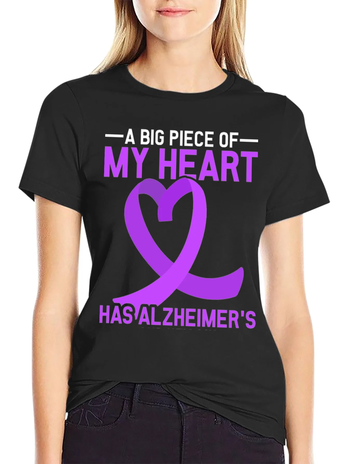 Alzheimers Awareness Ribbon Heart Graphic T-Shirt