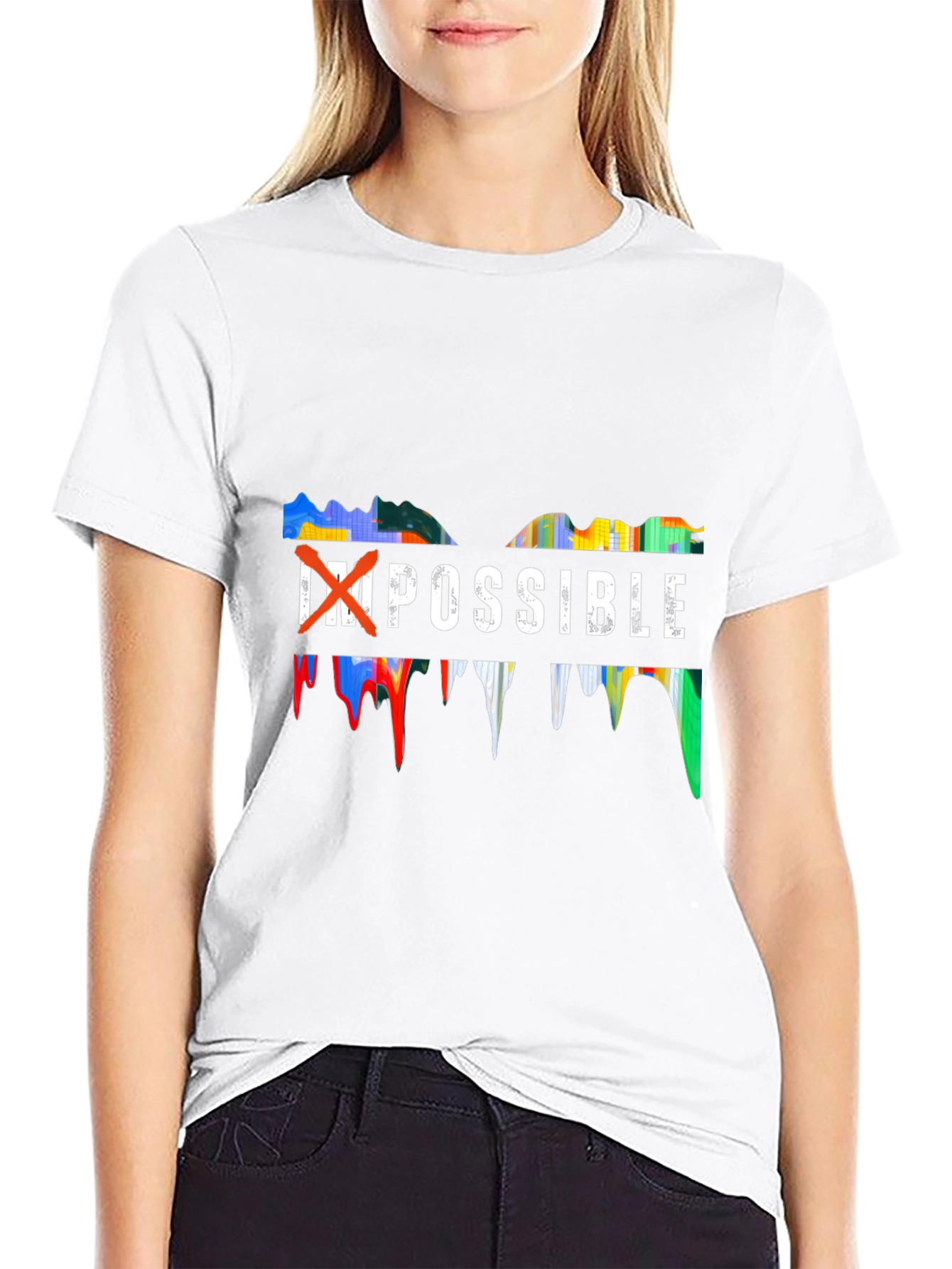 Inspirational Impossible Graphic Print Black T-Shirt