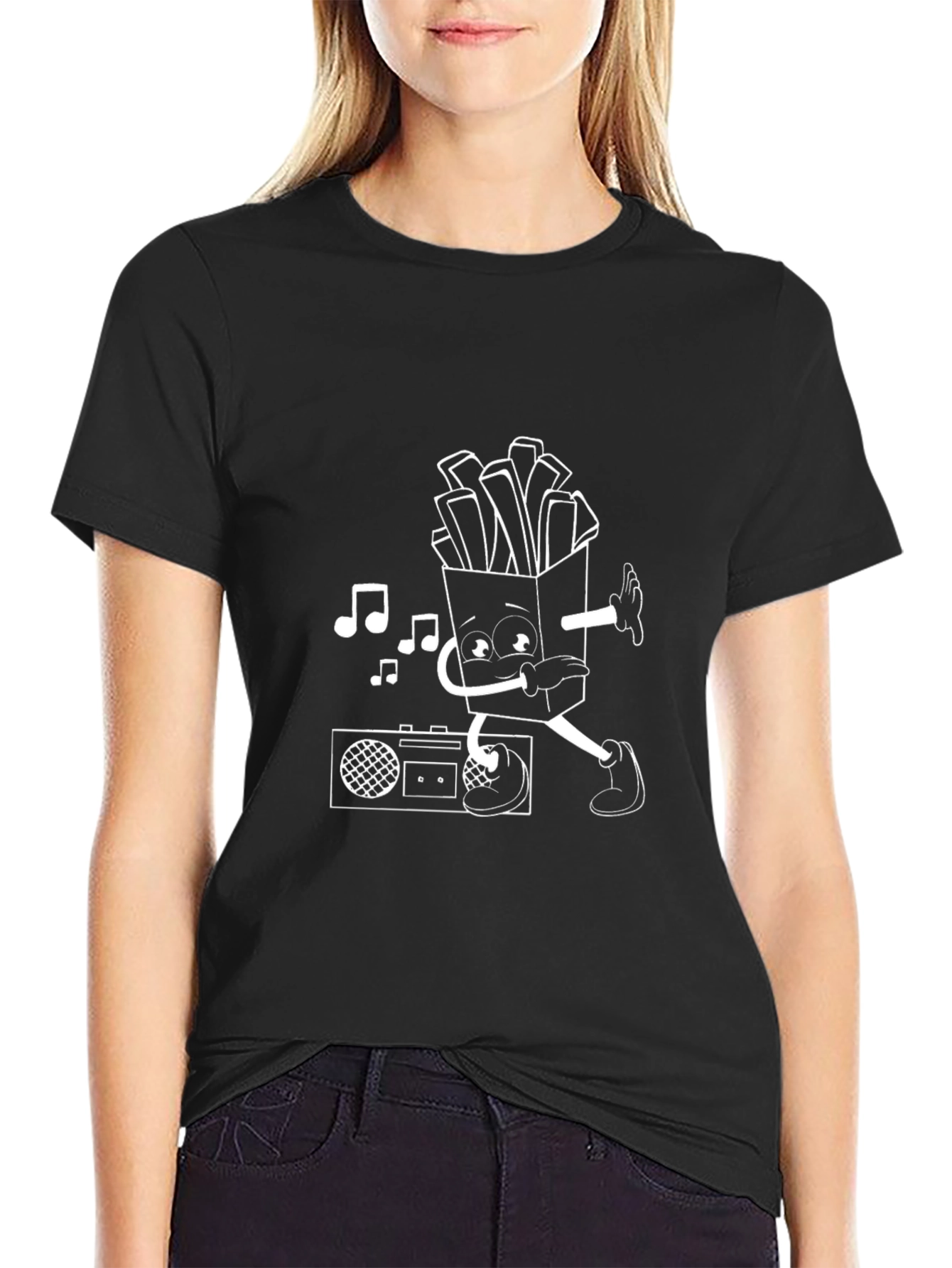 Dancing Fries Graphic Tee - Black Cotton T-Shirt