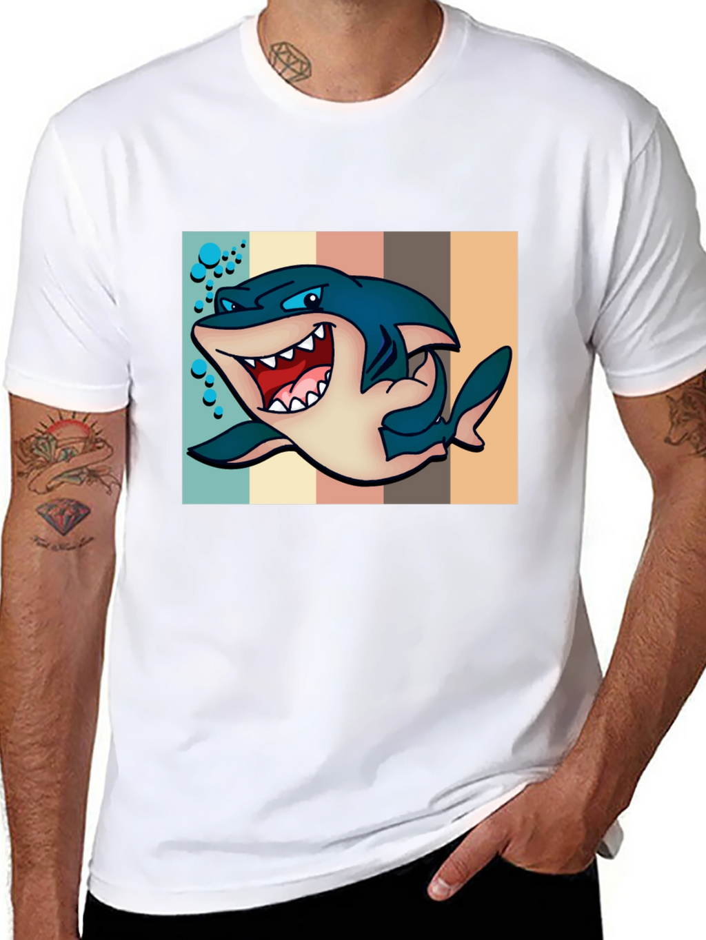 Cartoon Shark Graphic Tee - Mens Black T-Shirt