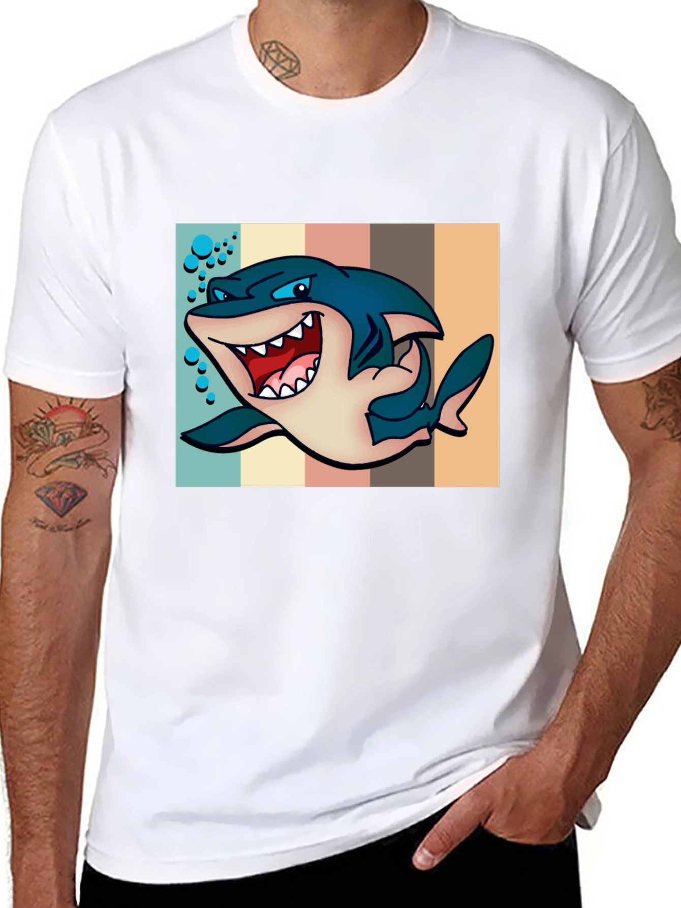 Cartoon Shark Graphic Tee - Mens Black T-Shirt
