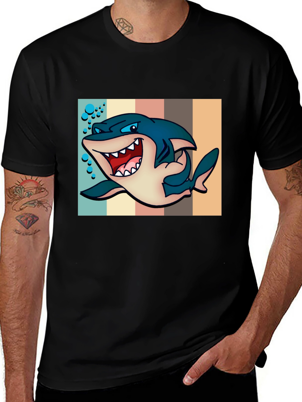 Cartoon Shark Graphic Tee - Mens Black T-Shirt