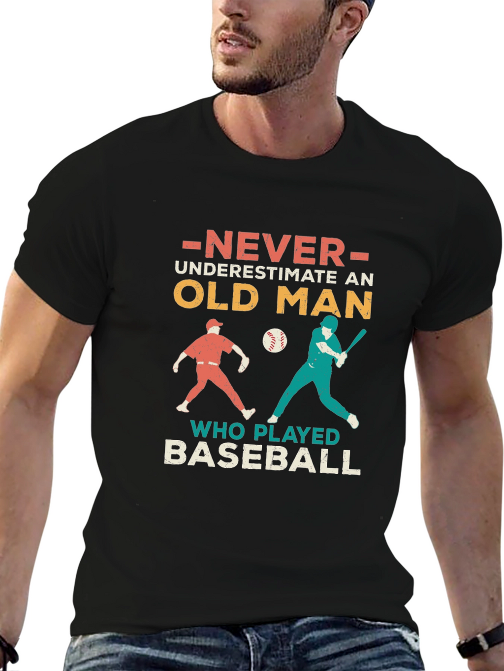Old Man Baseball T-Shirt - Never Underestimate