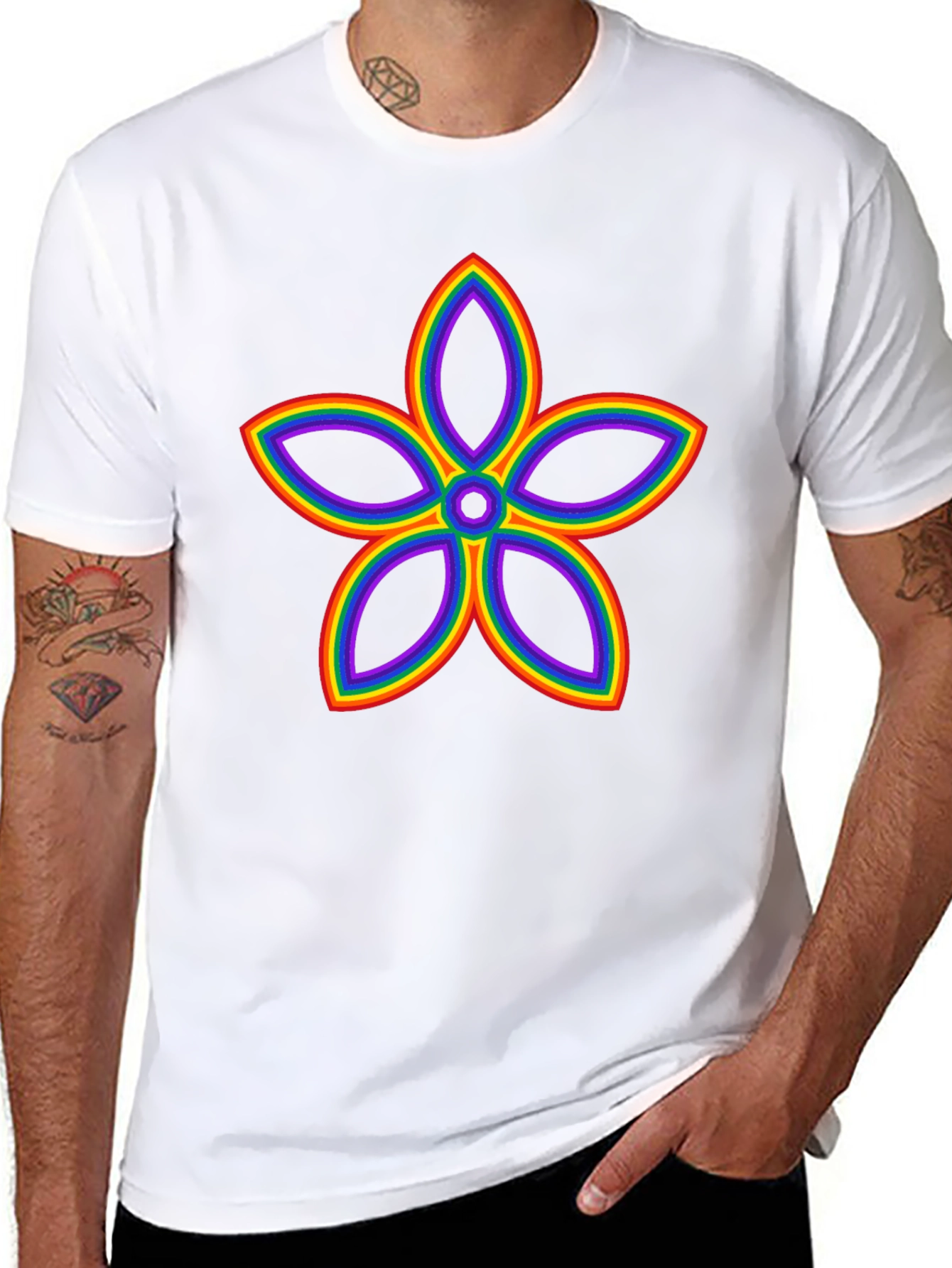 Rainbow Flower Graphic Black T-Shirt