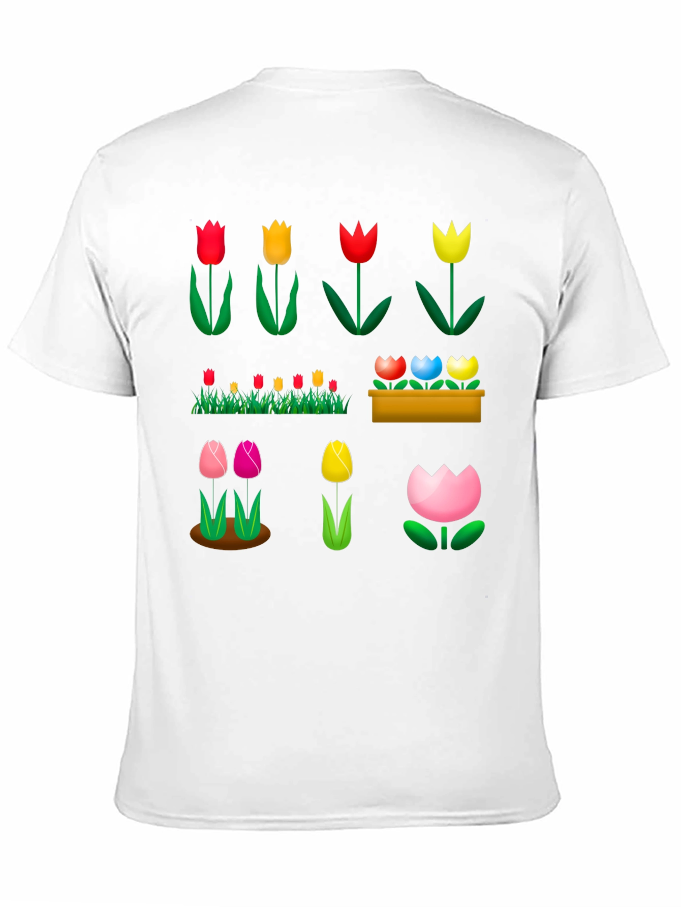 Floral Tulip Garden Black T-Shirt