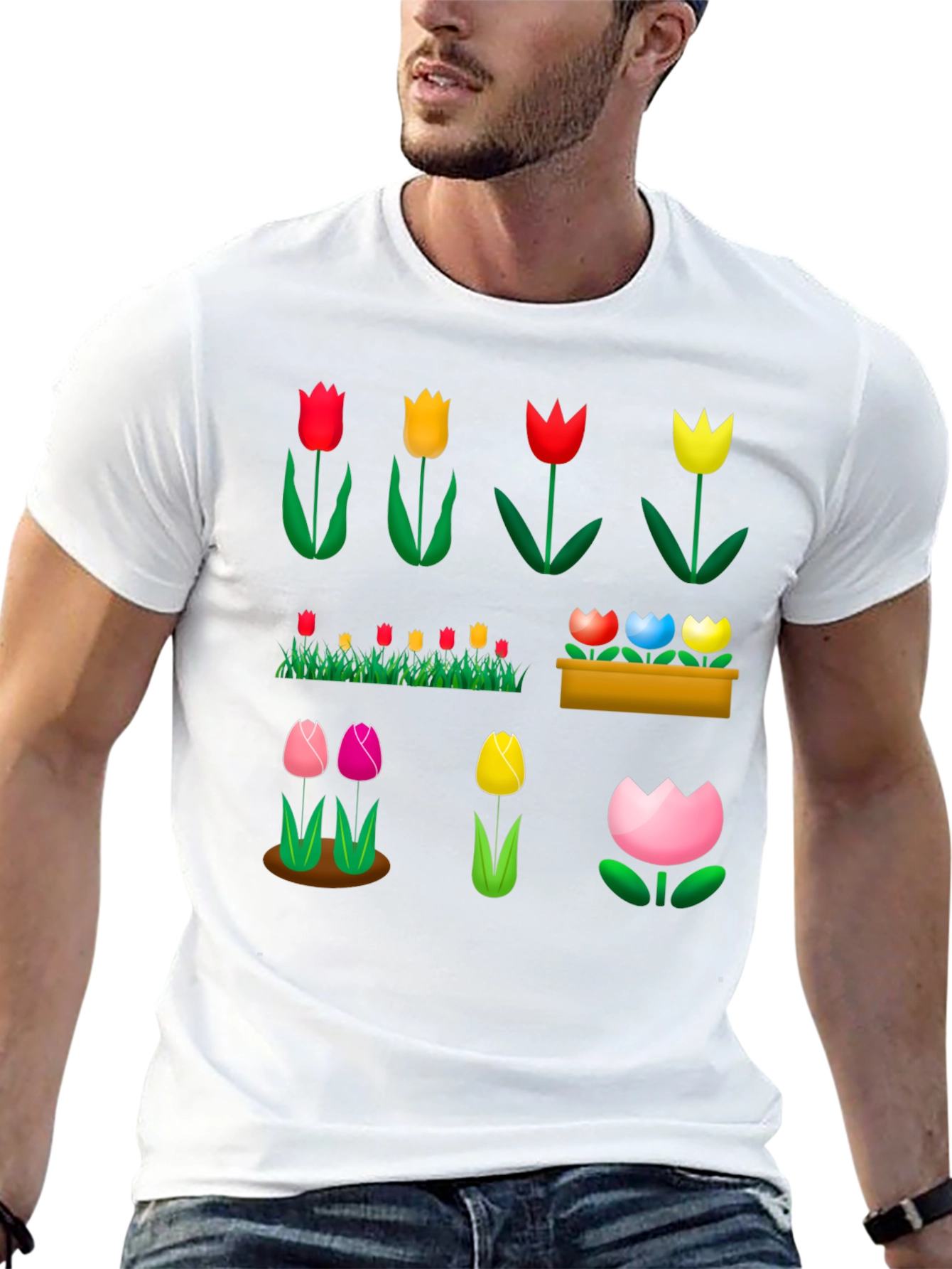 Floral Tulip Garden Black T-Shirt