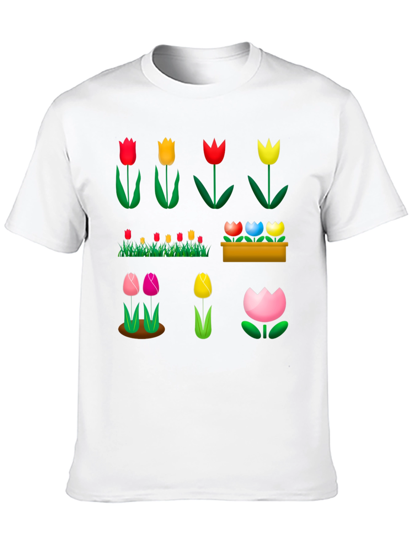 Floral Tulip Garden Black T-Shirt