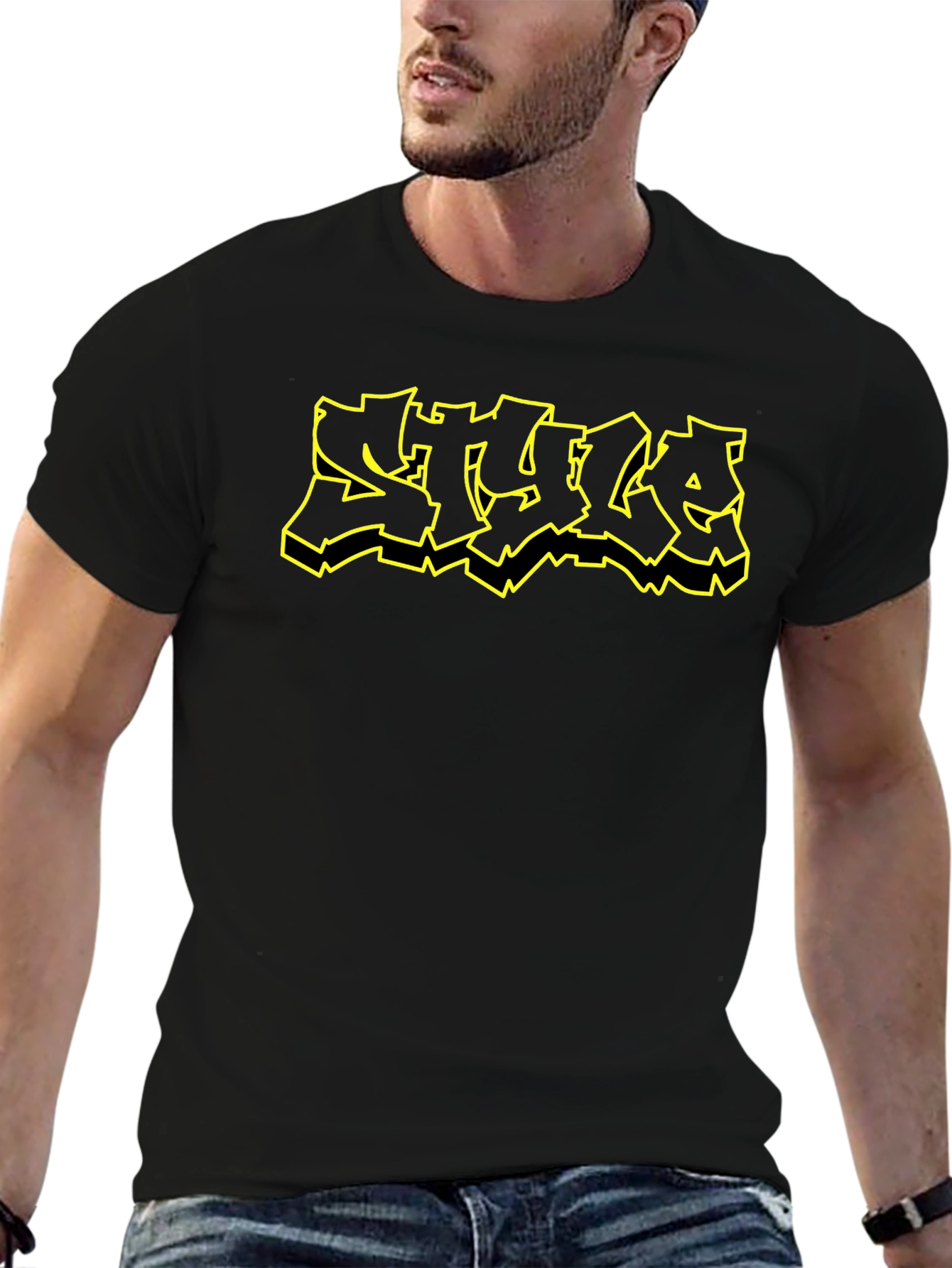 Edgy Graphic Tee - Black T-Shirt with STYLE Design