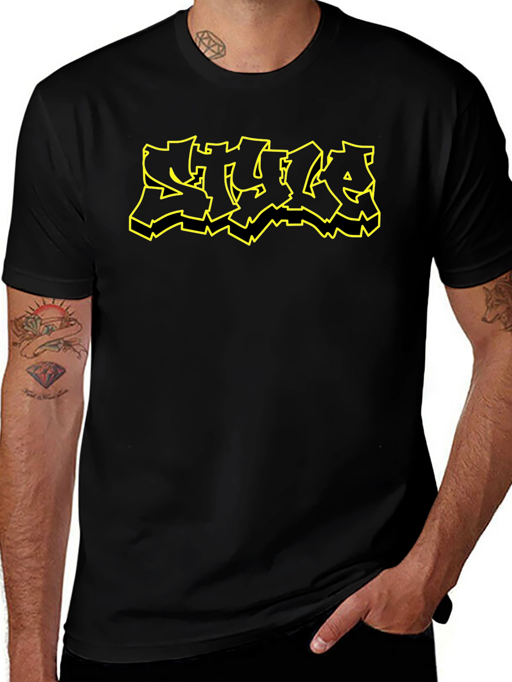Edgy Graphic Tee - Black T-Shirt with STYLE Design