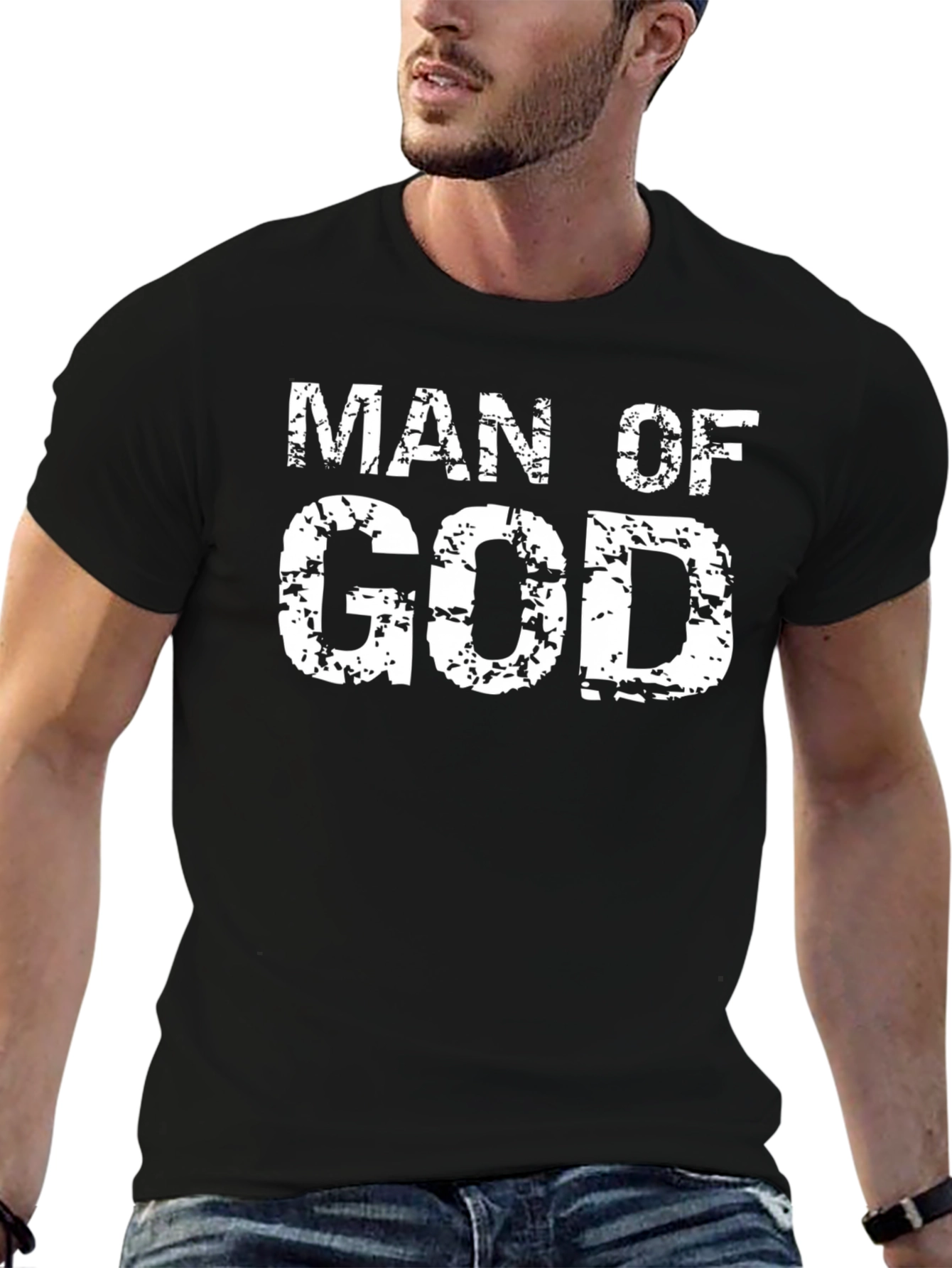 Man of God Black Cotton Graphic T-Shirt