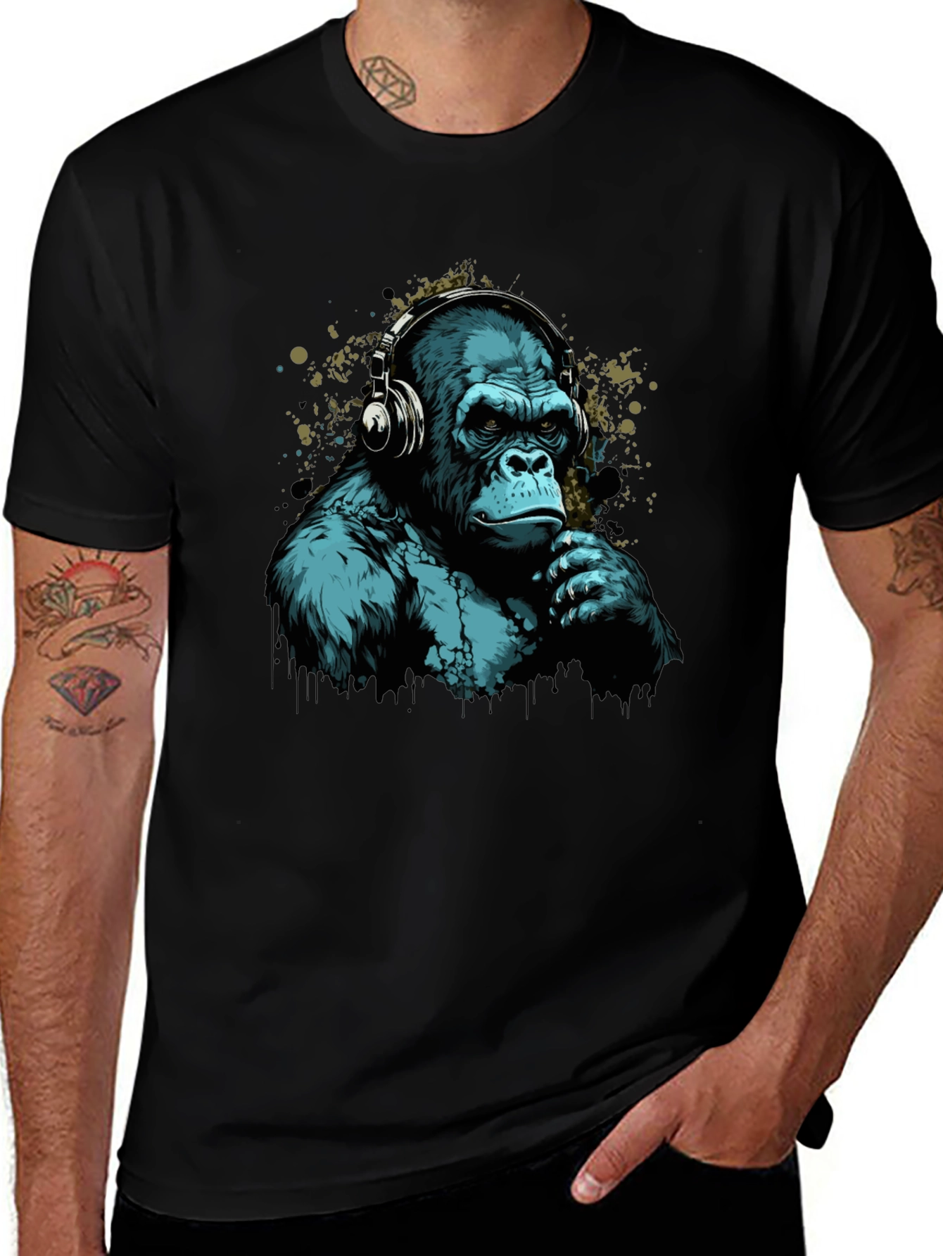 Cool Gorilla Headphones Graphic T-Shirt