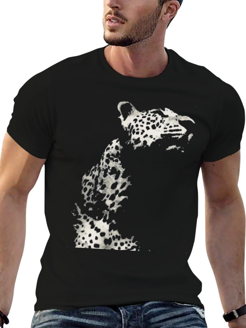 Black Leopard Print Graphic T-Shirt