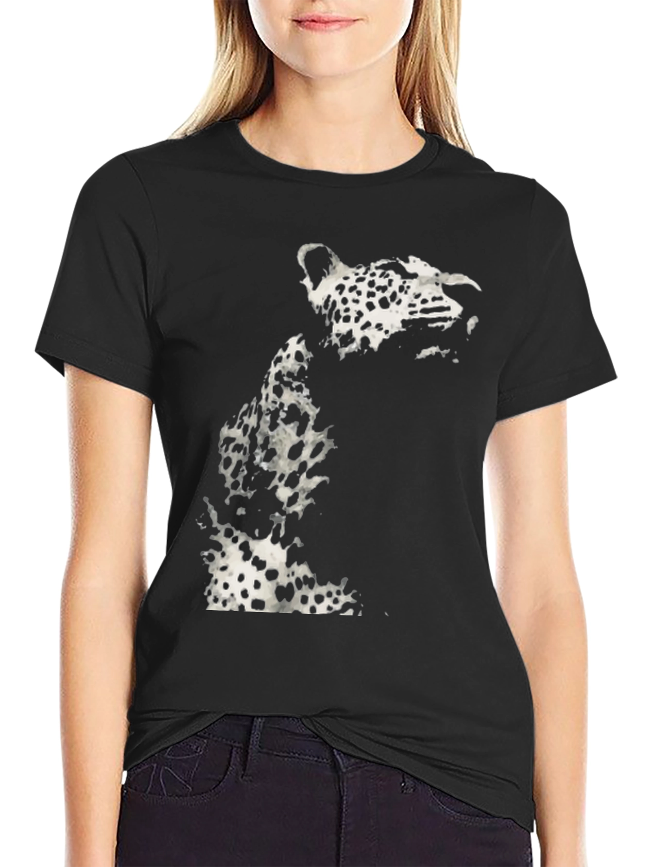 Black Leopard Print Graphic T-Shirt