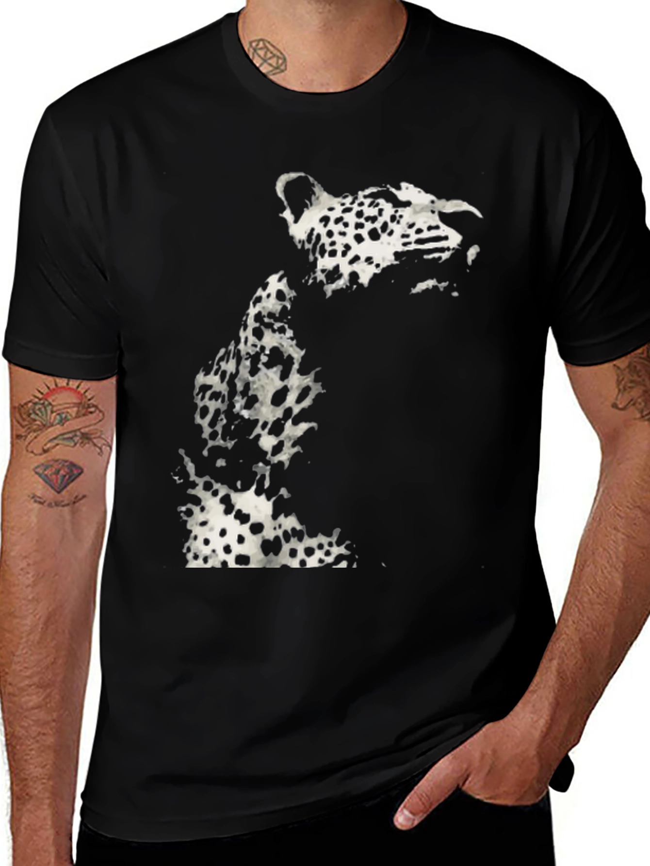 Black Leopard Print Graphic T-Shirt