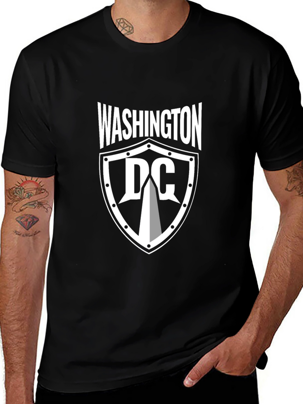 Washington DC Shield Graphic Tee - Black Cotton T-Shirt