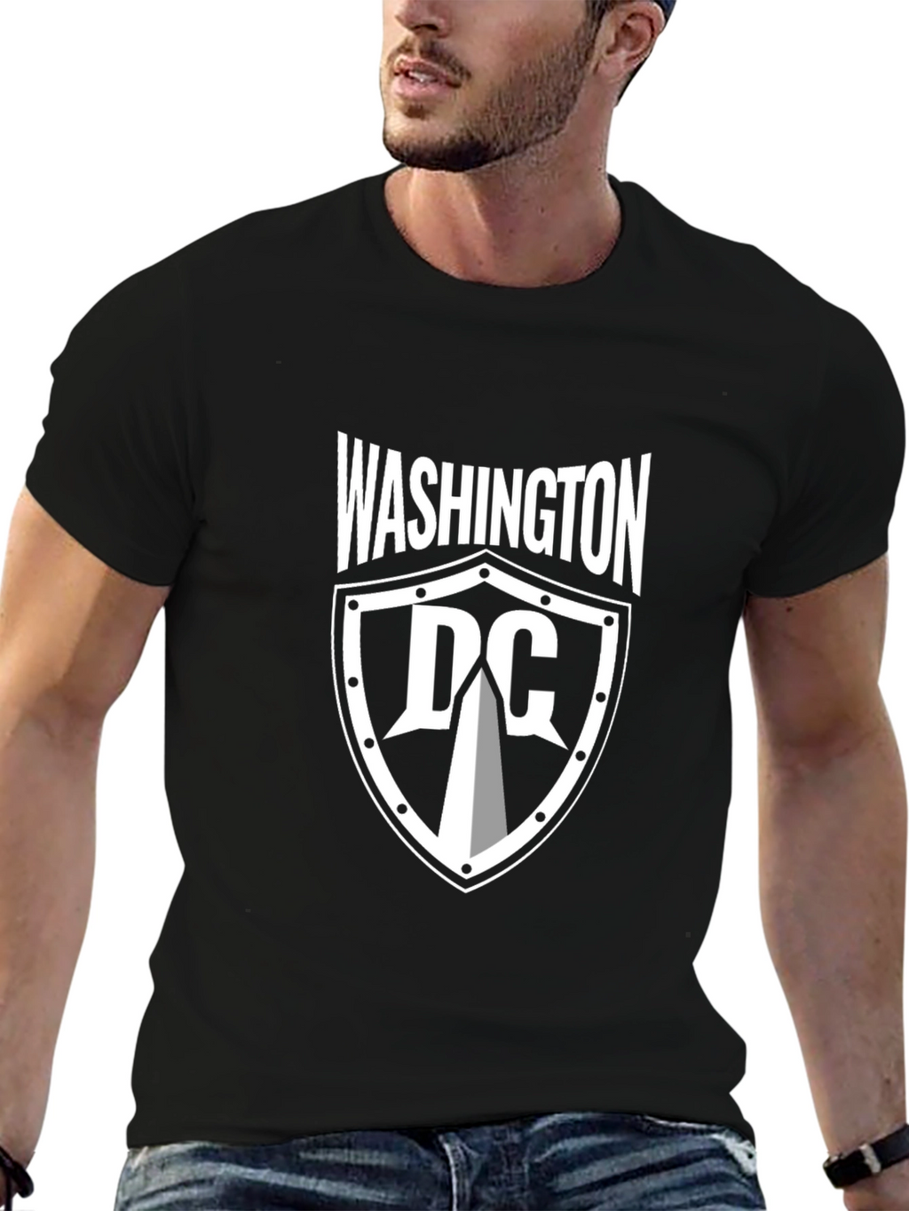 Washington DC Shield Graphic Tee - Black Cotton T-Shirt