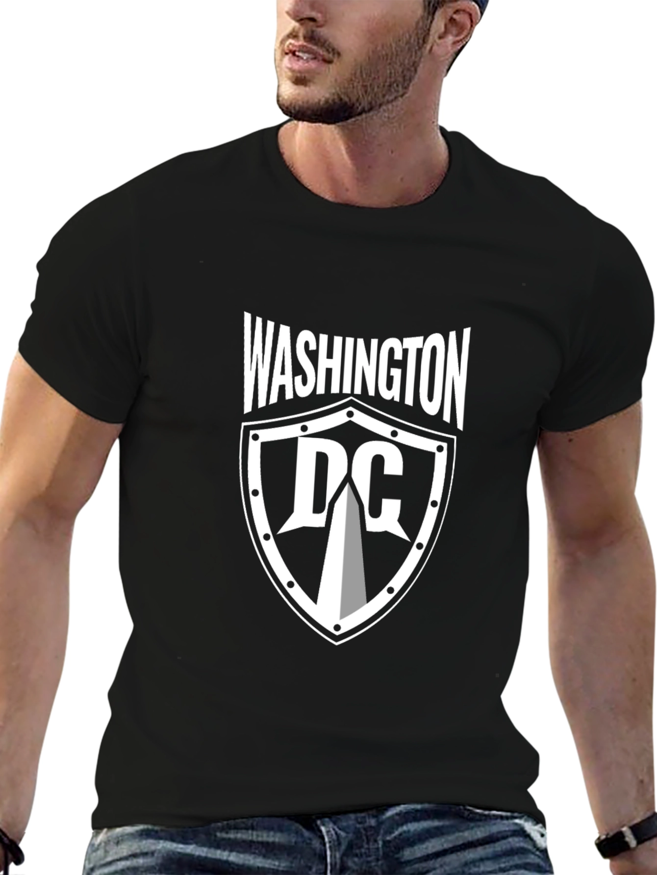 Washington DC Shield Graphic Tee - Black Cotton T-Shirt