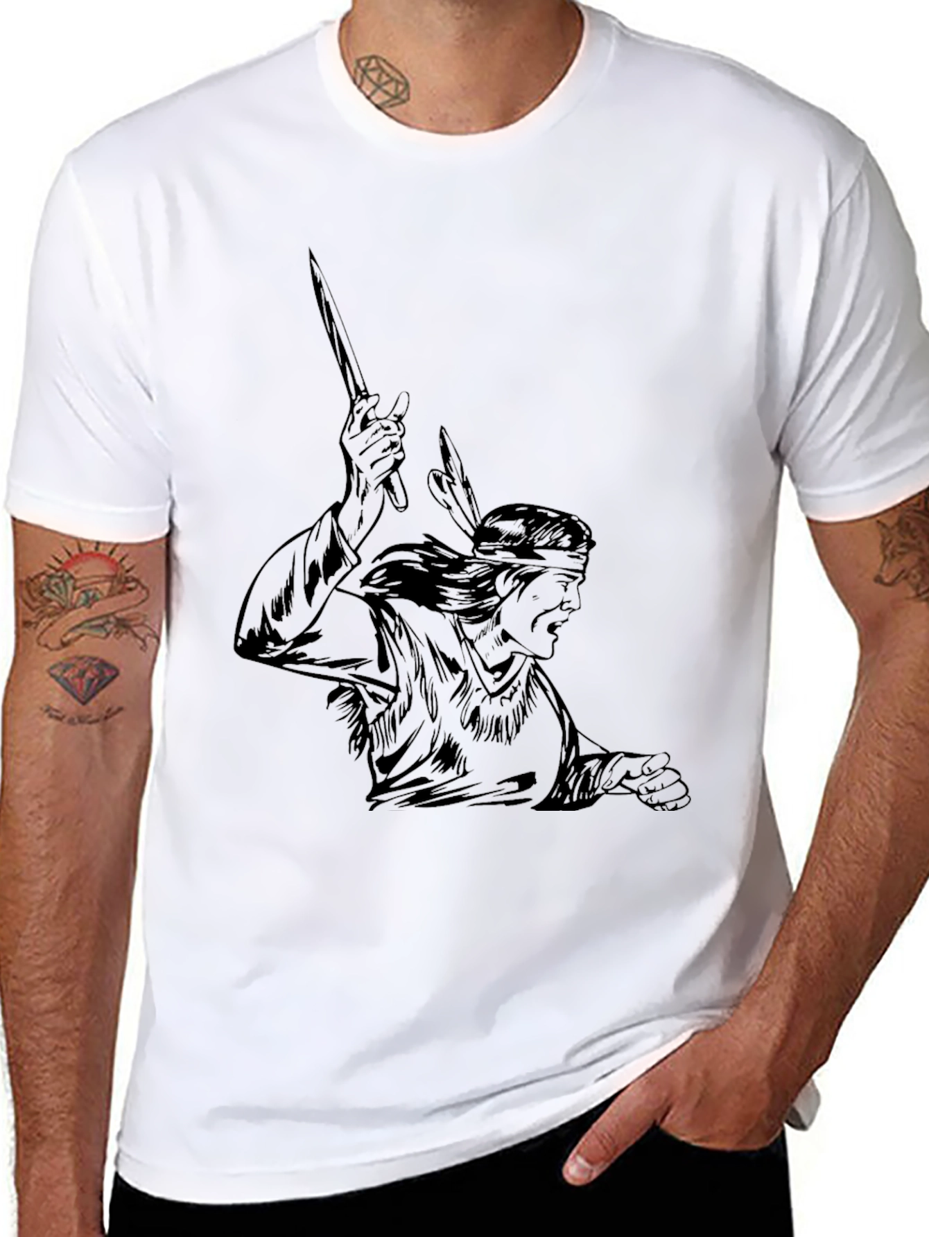Native American Warrior Black Graphic Tee